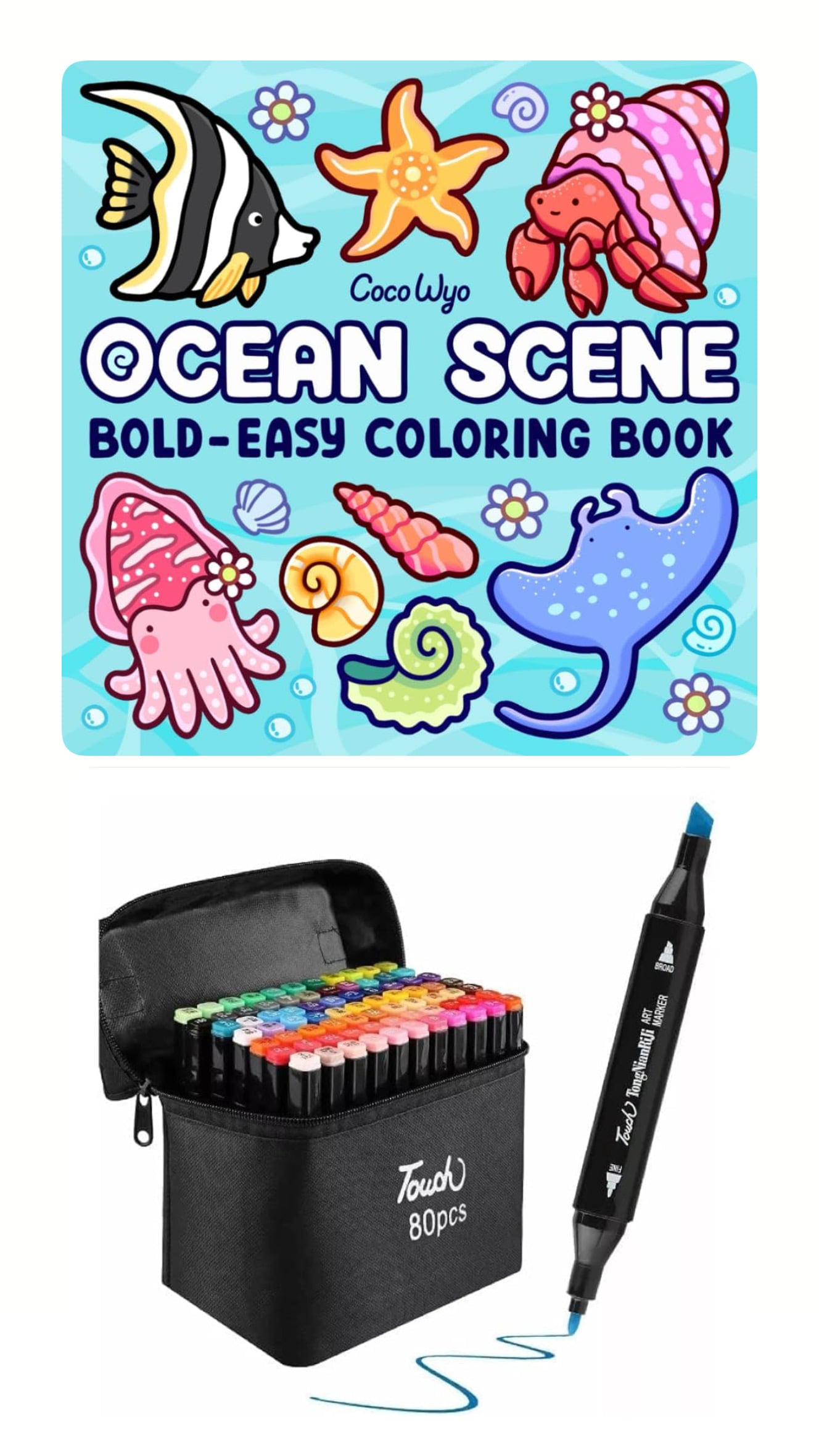 PLUMONES TOUCH DE 80 DOBLE PUNTA + LIBRO PARA COLOREAR
COCOWYO OCEAN SCENE - 1