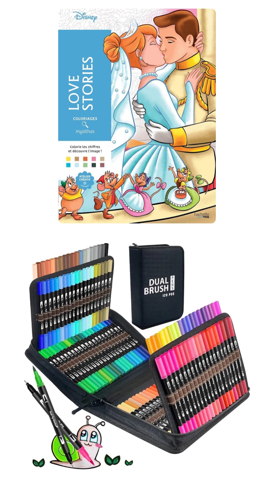 PLUMONES DUAL BRUSH PUNTA
PINCEL 120 COLORES CON ESTUCHE + LIBRO DISNEY PARA COLOREAR POR NÚMEROS - 1