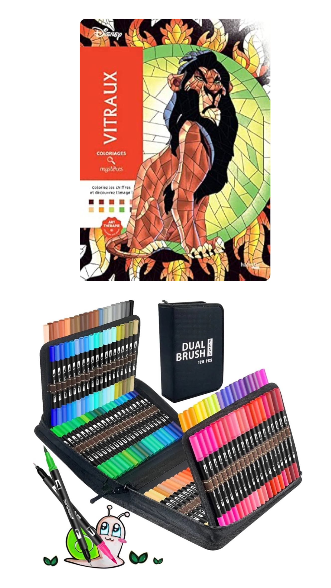 PLUMONES DUAL BRUSH PUNTA
PINCEL 120 COLORES CON ESTUCHE + LIBRO DISNEY PARA COLOREAR POR NÚMEROS - 1