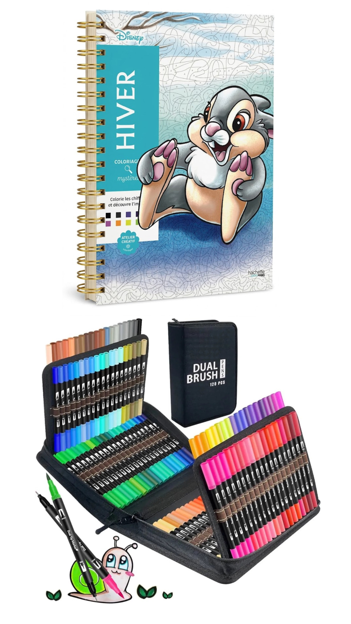 PLUMONES DUAL BRUSH PUNTA
PINCEL 120 COLORES CON ESTUCHE + LIBRO DISNEY PARA COLOREAR POR NÚMEROS - 1