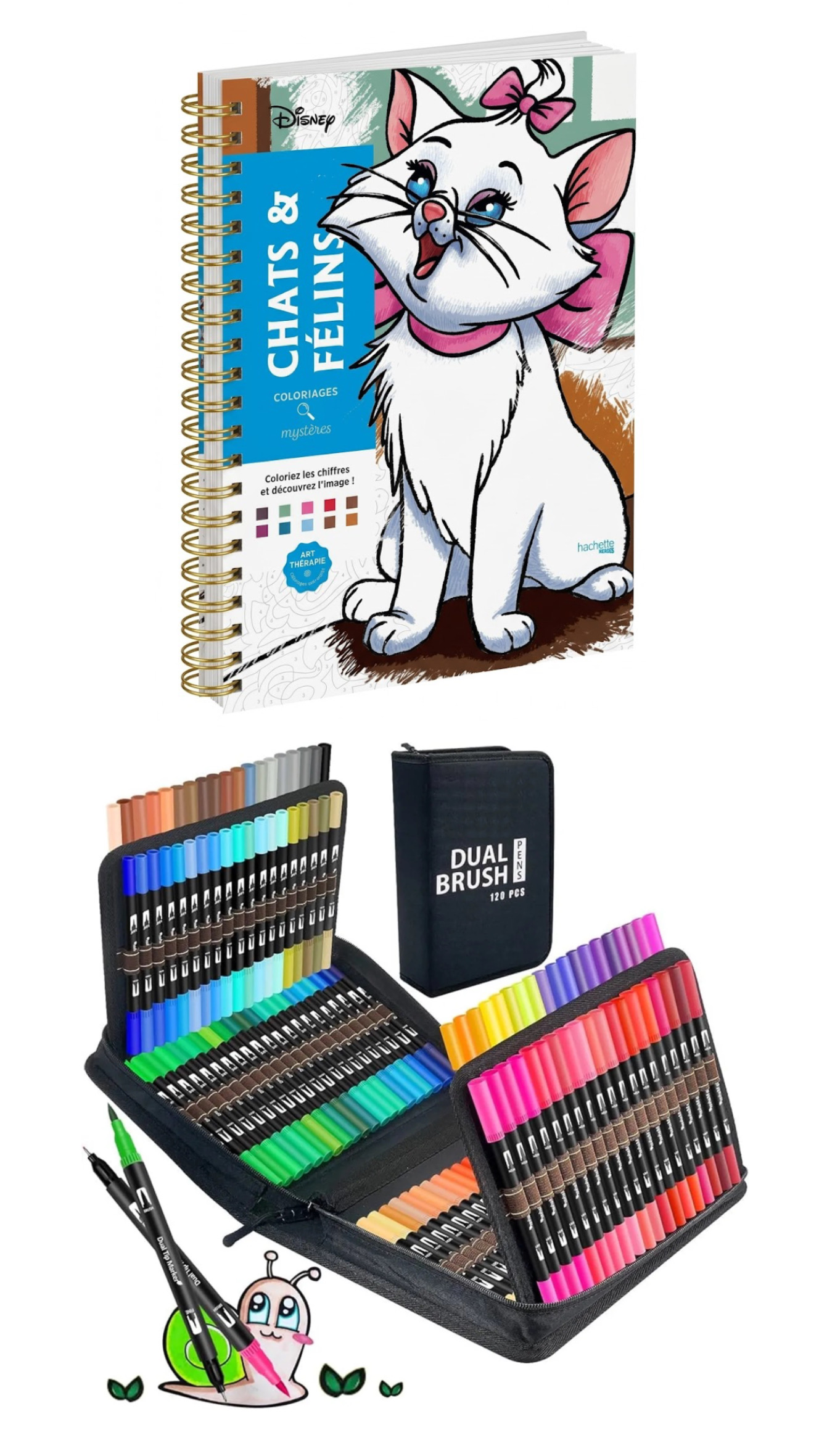 PLUMONES DUAL BRUSH PUNTA
PINCEL 120 COLORES CON ESTUCHE + LIBRO DISNEY PARA COLOREAR POR NÚMEROS - 1