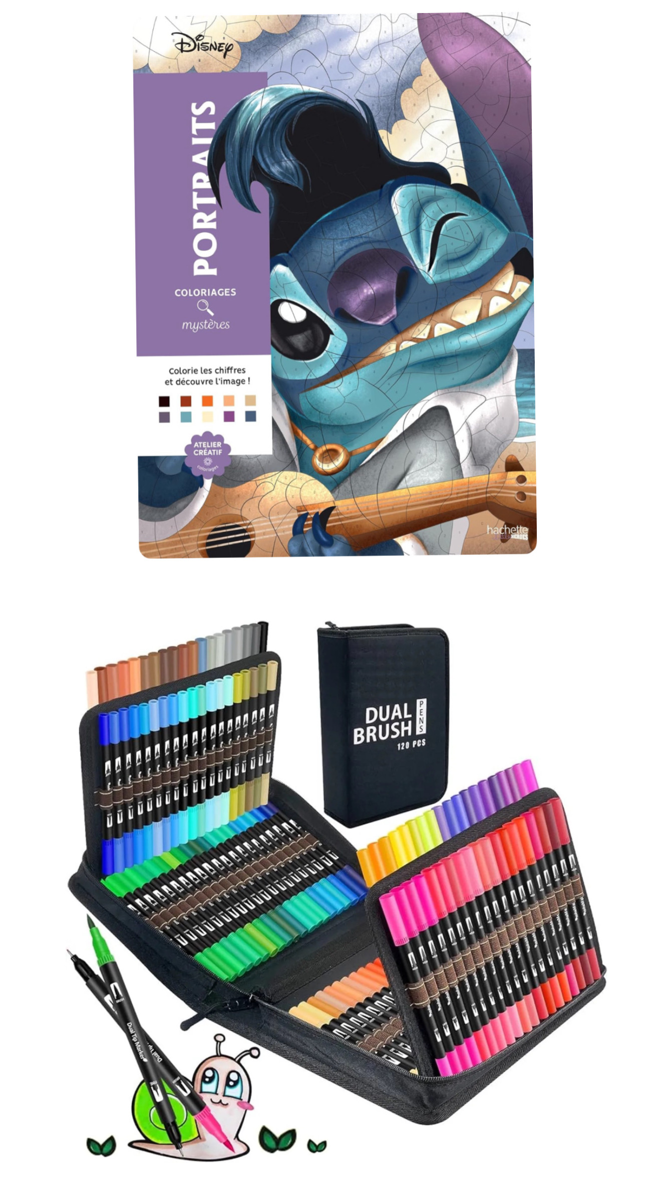 PLUMONES DUAL BRUSH PUNTA
PINCEL 120 COLORES CON ESTUCHE + LIBRO DISNEY PARA COLOREAR POR NÚMEROS - 1