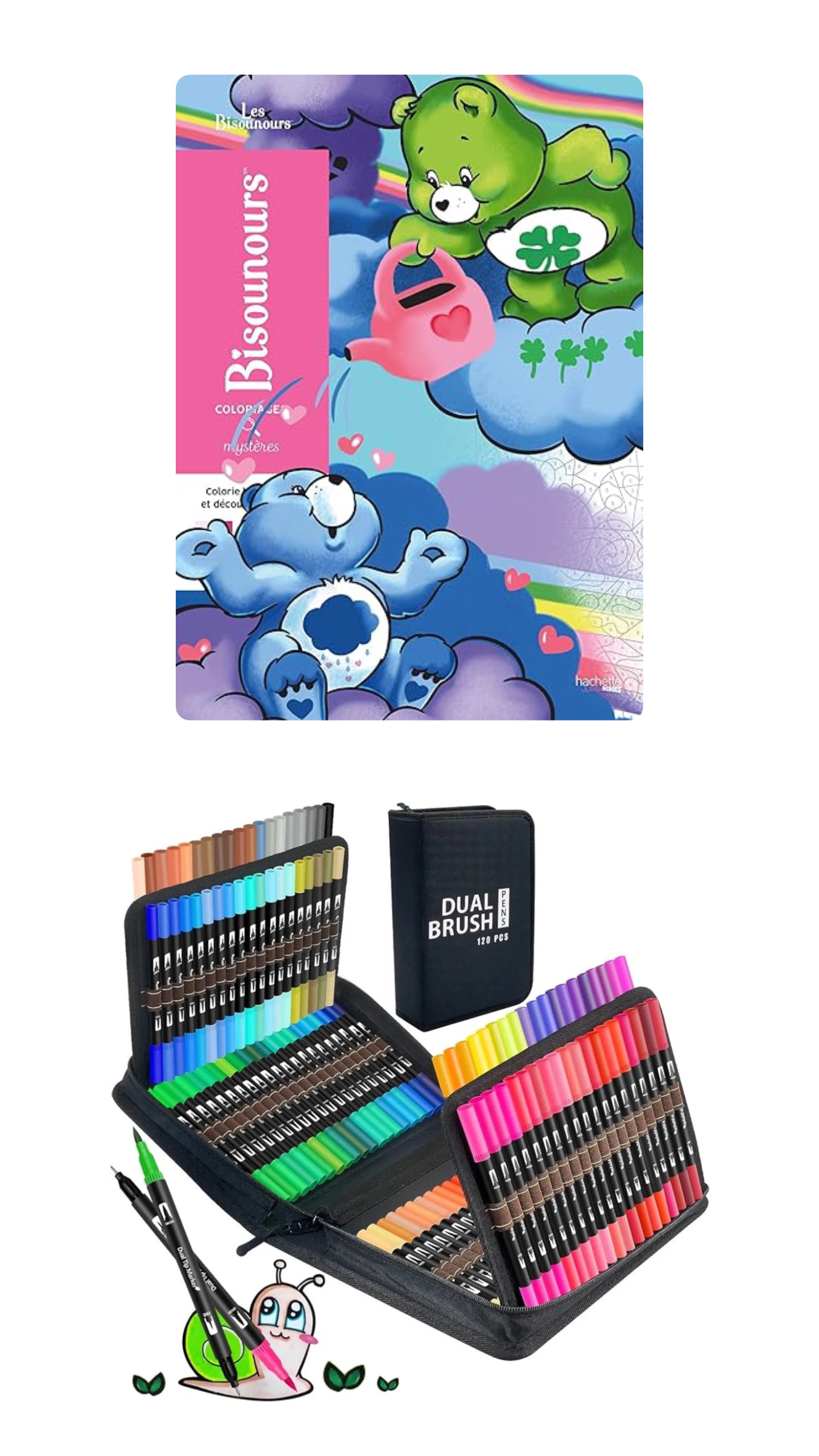 PLUMONES DUAL BRUSH PUNTA PINCEL 120 COLORES CON ESTUCHE + LIBRO DISNEY PARA COLOREAR POR NÚMEROS - 1