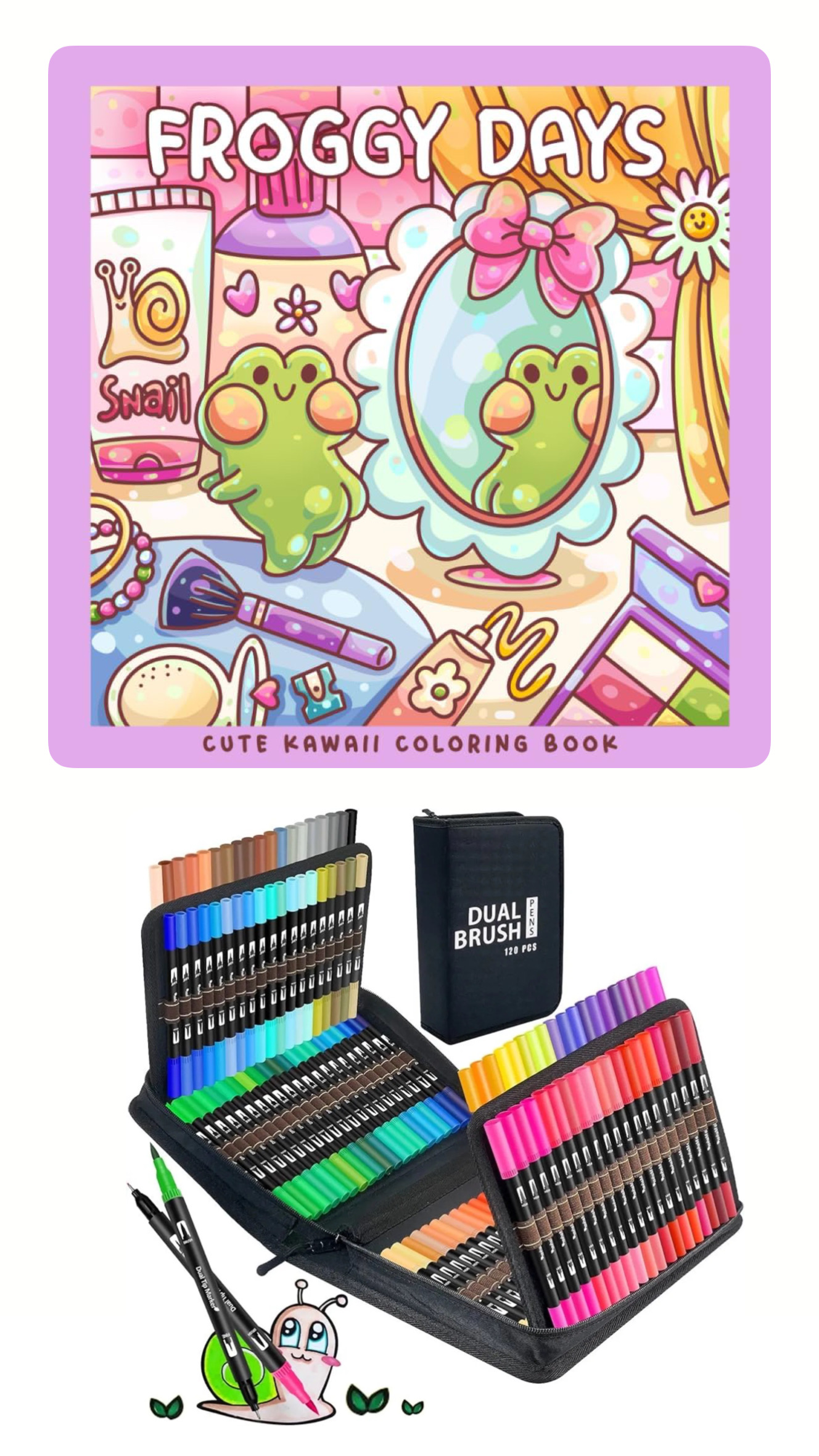 PLUMONES DUAL BRUSH PUNTA
PINCEL 120 COLORES CON ESTUCHE + LIBRO PARA COLOREAR COCOWYO FROGGY DAYS - 1