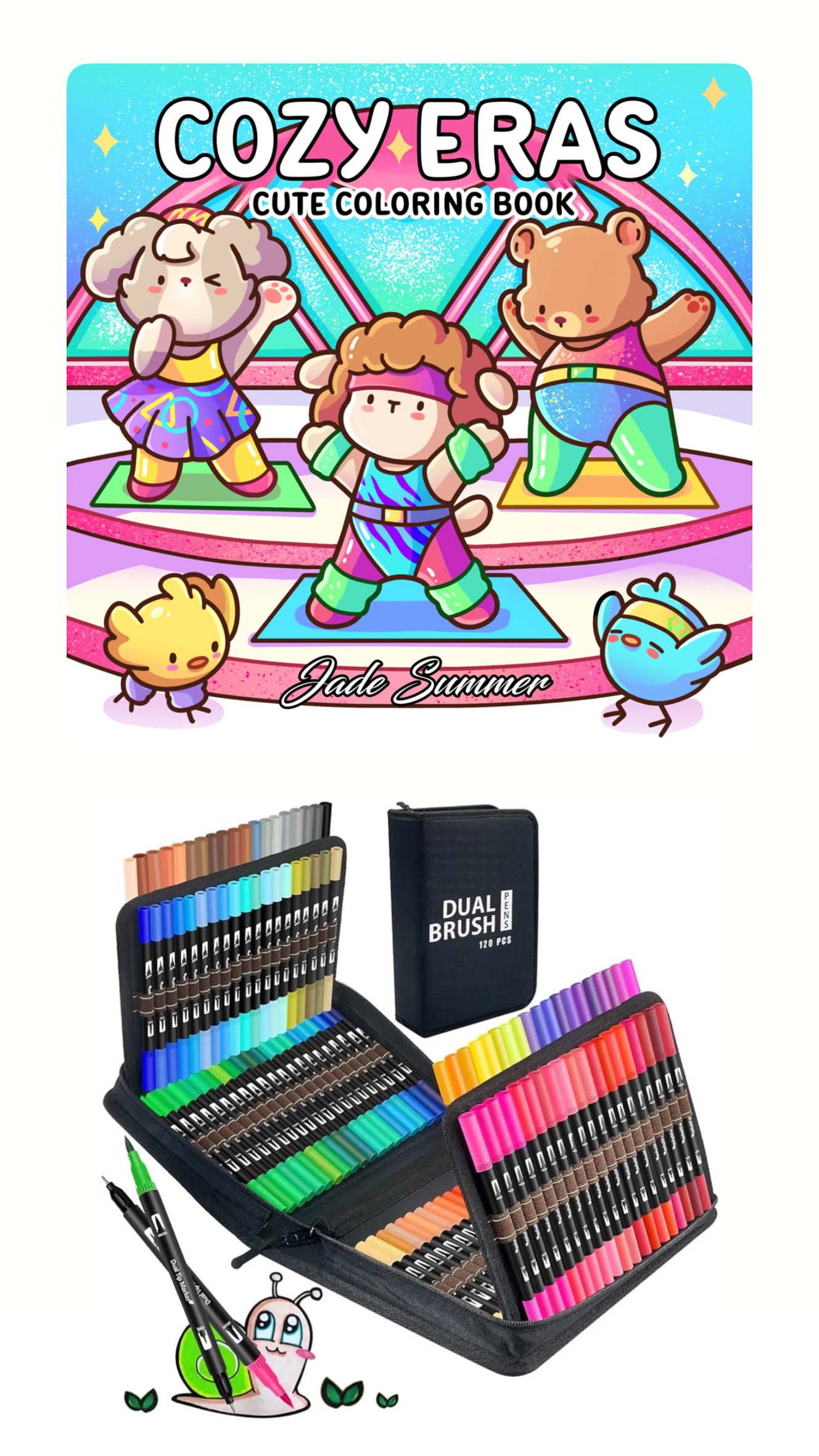 PLUMONES DUAL BRUSH PUNTA
PINCEL 120 COLORES CON ESTUCHE + LIBRO PARA COLOREAR COCOWYO  COZY ERAS - 1