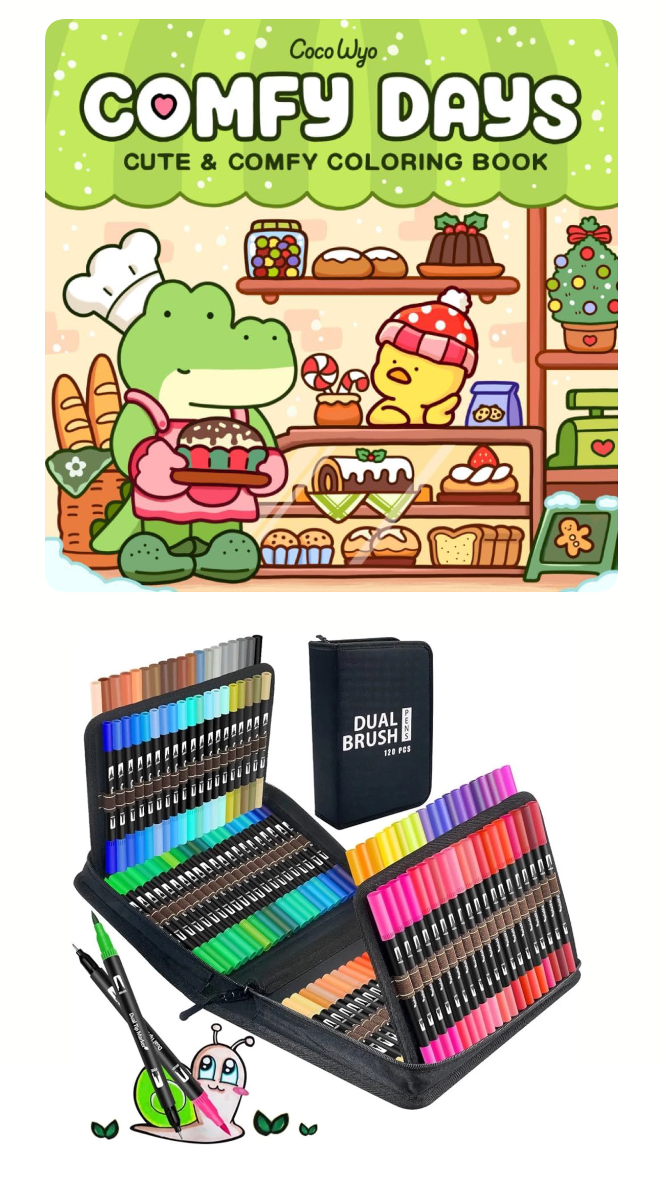 PLUMONES DUAL BRUSH PUNTA
PINCEL 120 COLORES CON ESTUCHE + LIBRO PARA COLOREAR COCOWYO COMFY DAYS - 1