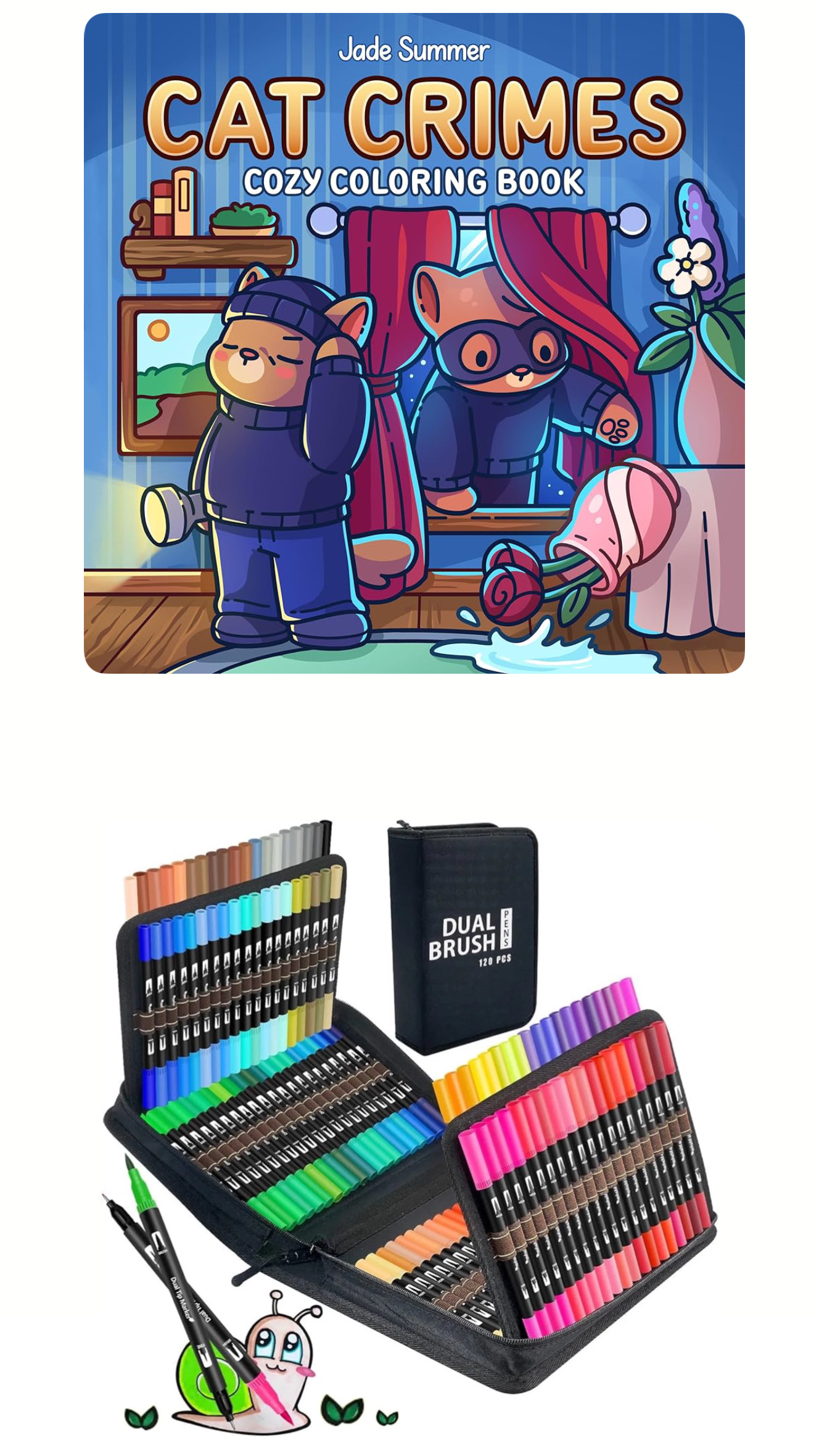 PLUMONES DUAL BRUSH PUNTA
PINCEL 120 COLORES CON ESTUCHE + LIBRO PARA COLOREAR COCOWYO CAT CRIMES - 1
