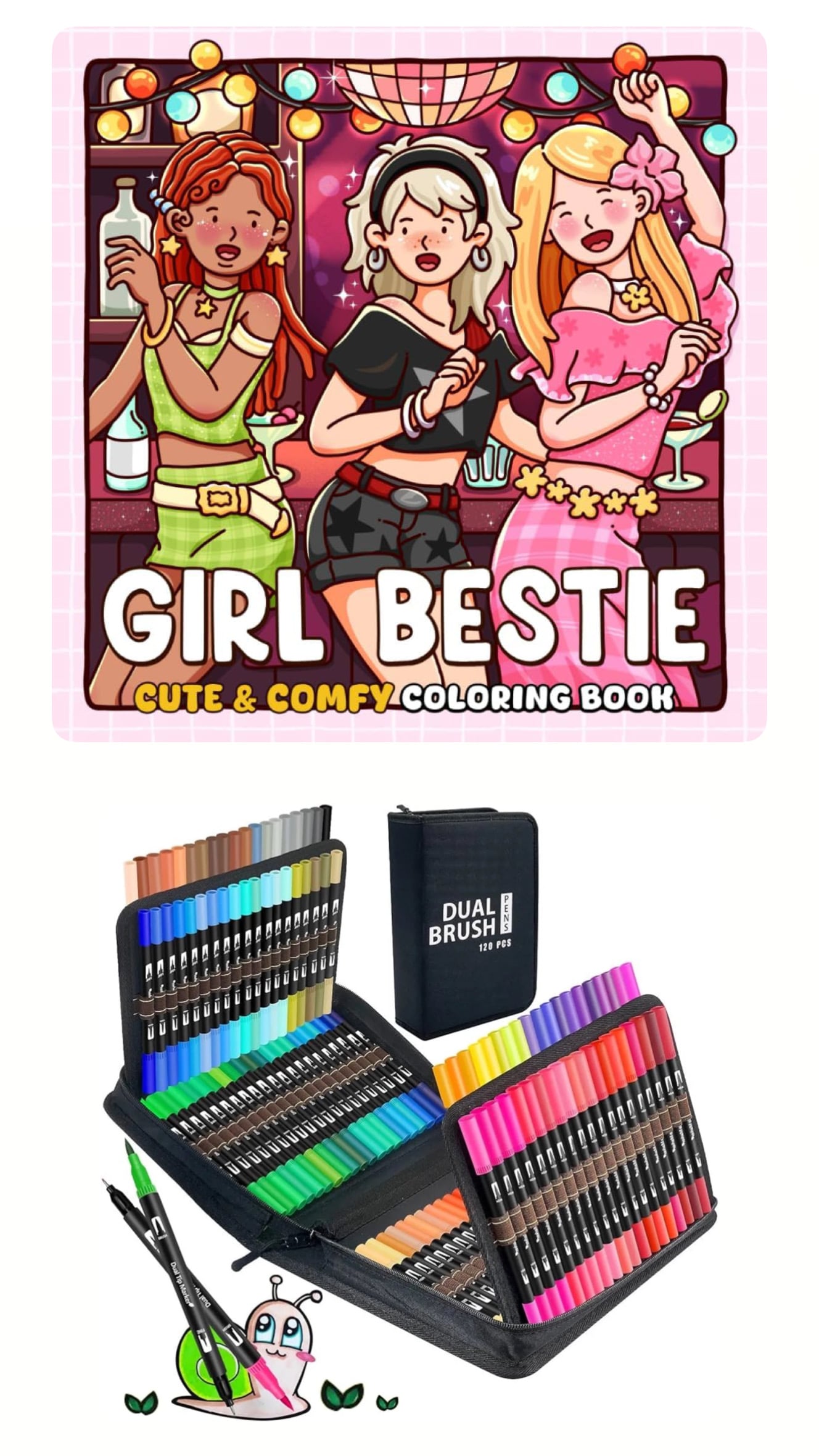PLUMONES DUAL BRUSH PUNTA
PINCEL 120 COLORES CON ESTUCHE + LIBRO PARA COLOREAR COCOWYO GIRL BESTIE - 1