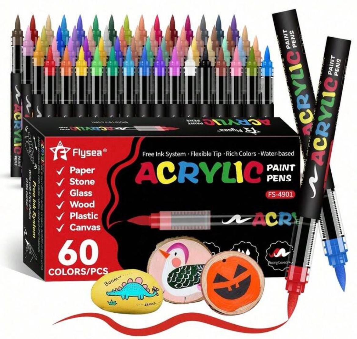 PLUMONES ACRÍLICOS X 60 COLORES – PUNTA FLEXIBLE ARTE Y MANUALIDADES - 1