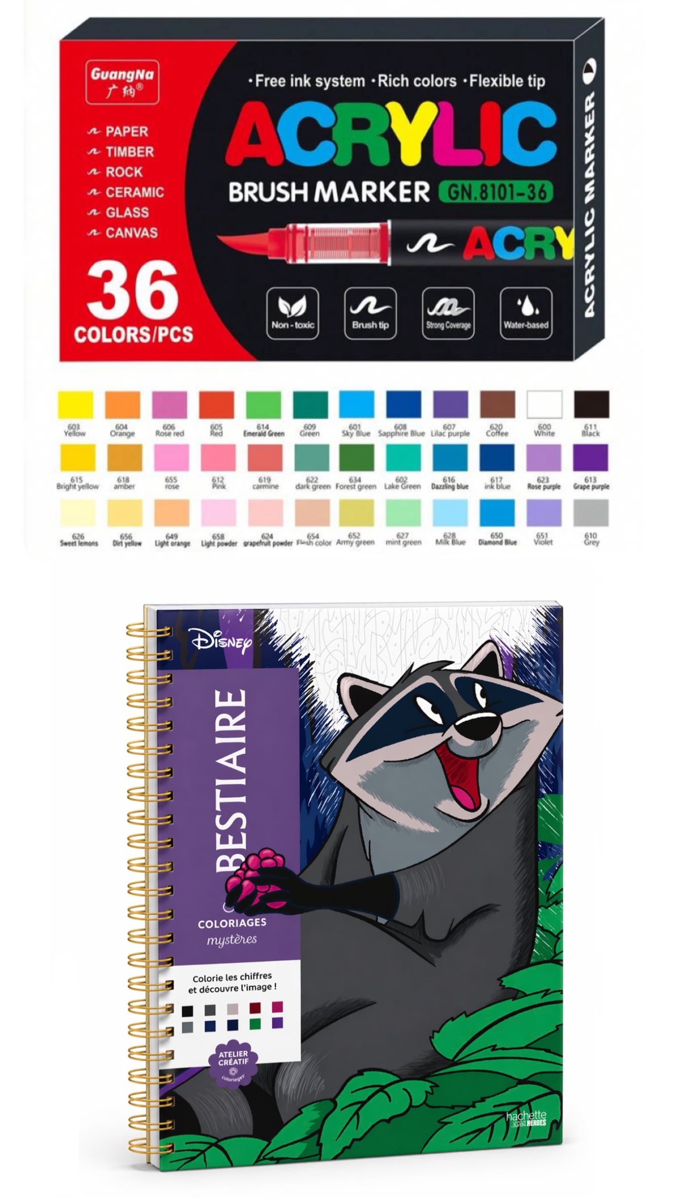 PLUMONES ACRÍLICOS X 36 + LIBRO DISNEY PARA COLOREAR POR NÚMEROS /  36 COLORES + LIBRO DISNEY - 1