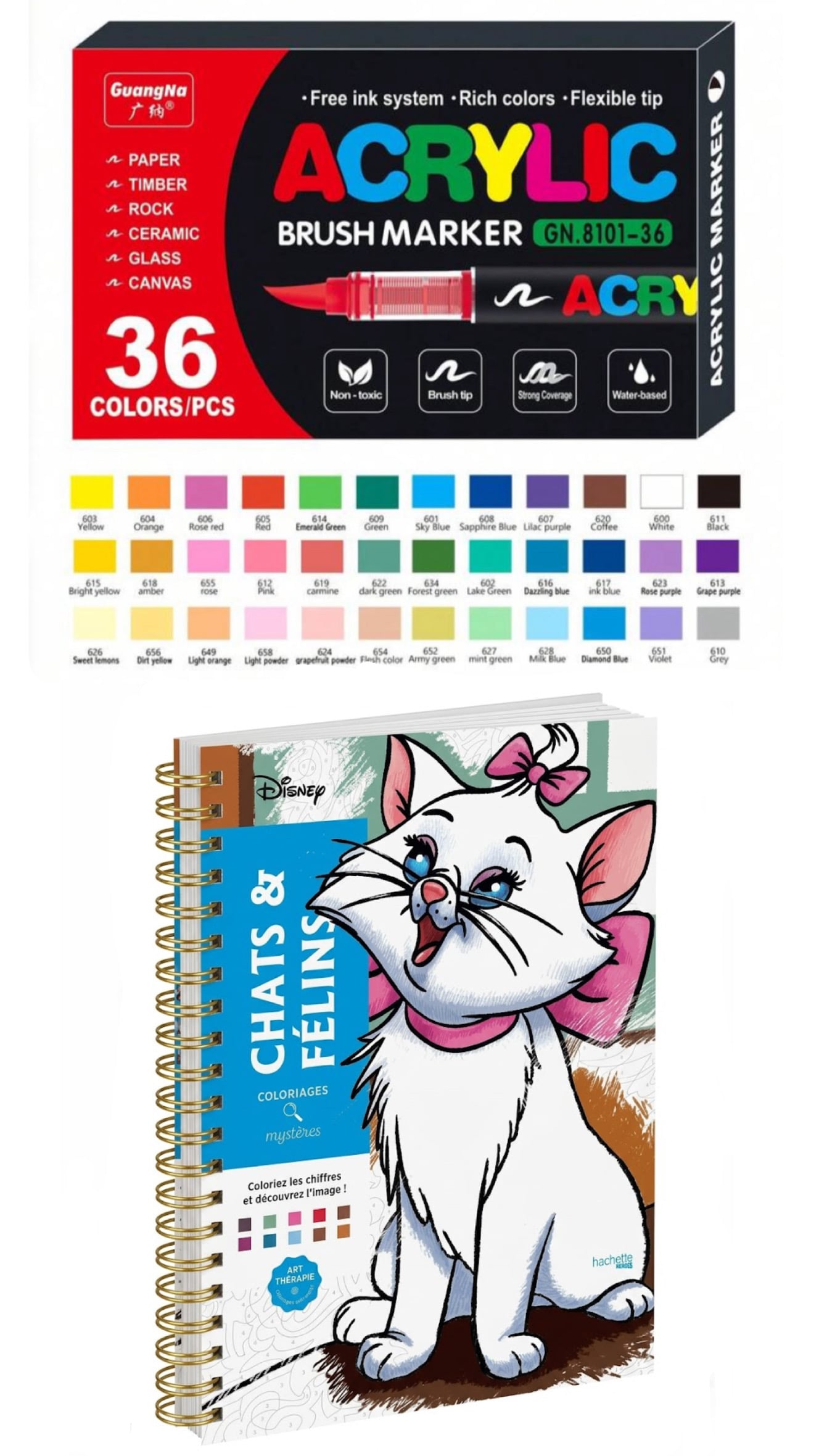 PLUMONES ACRÍLICOS X 36 + LIBRO DISNEY PARA COLOREAR POR NÚMEROS /  36 COLORES + LIBRO DISNEY - 1