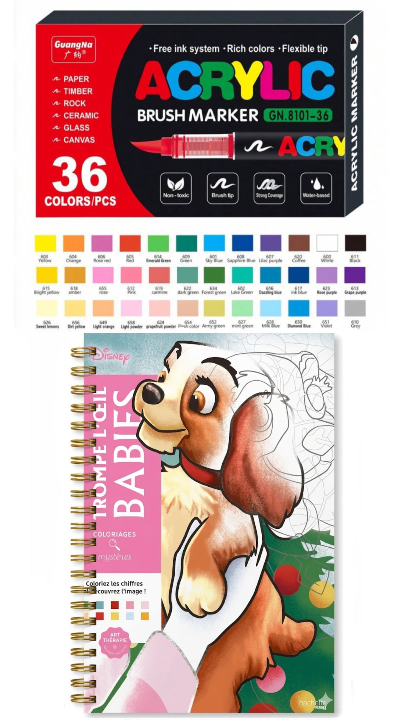 PLUMONES ACRÍLICOS X 36 + LIBRO DISNEY PARA COLOREAR POR NÚMEROS / 36 COLORES + LIBRO DISNEY - 1