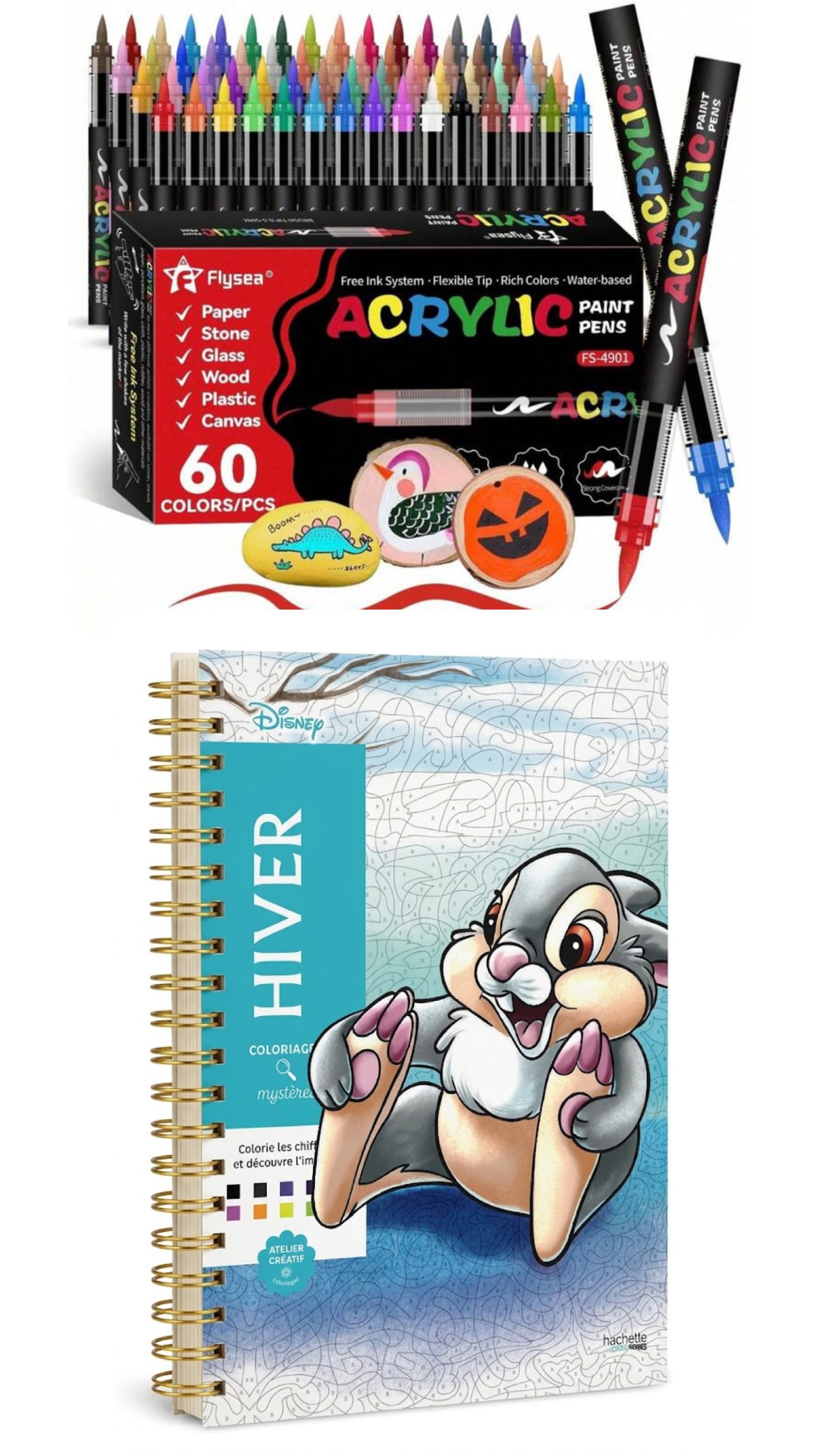 PLUMONES ACRÍLICOS X 60+ LIBRO DISNEY PARA COLOREAR POR NÚMEROS /  60 COLORES + LIBRO DISNEY - 1