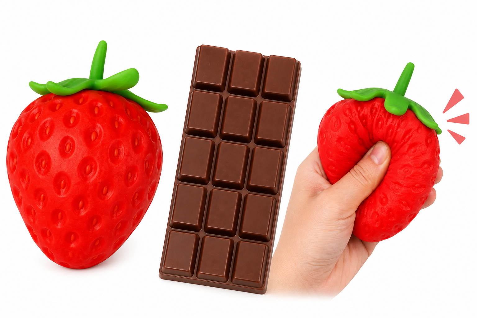 PACK DE 2 SQUISHY FRESA Y BARRA DE CHOCOLATE JUGUETE ANTIESTRES SENSORIAL - 1