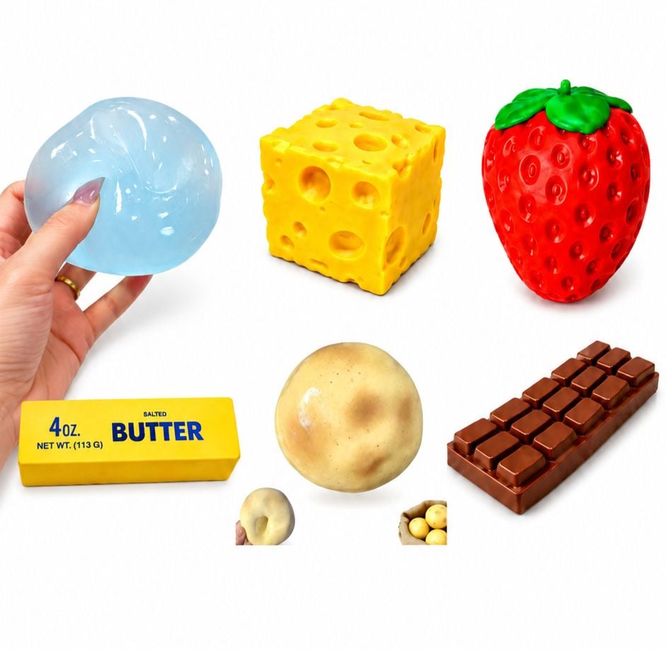 PACK DE 6 SQUISHY ANTIESTRES DE COMIDA JUGUETES SENSORIALES SUAVES TIPO NEE DOH - 1