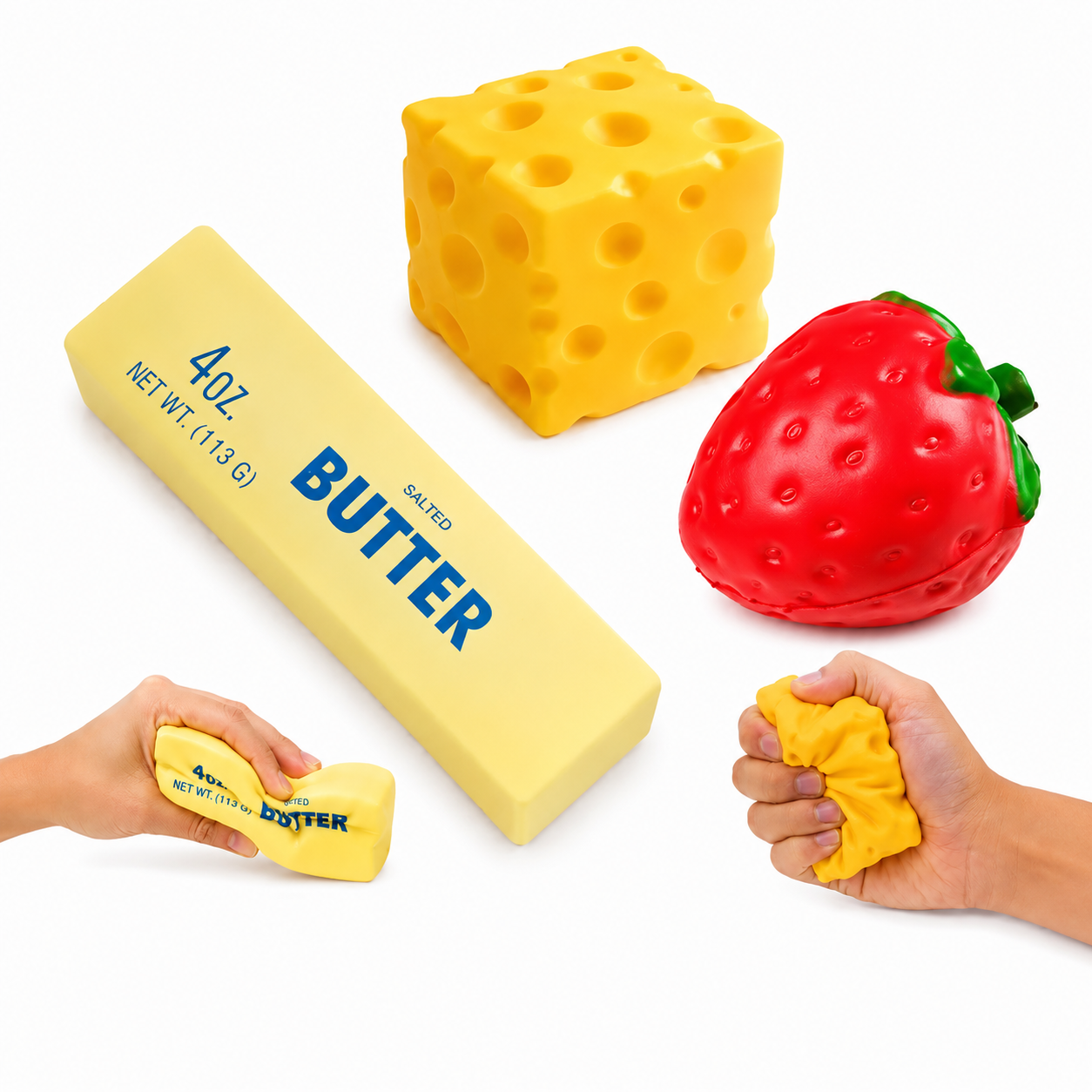 PACK X3 SQUISHY ANTIESTRÉS MANTEQUILLA QUESO Y FRESA SLOW RISING SUAVES SENSORIALES - 1