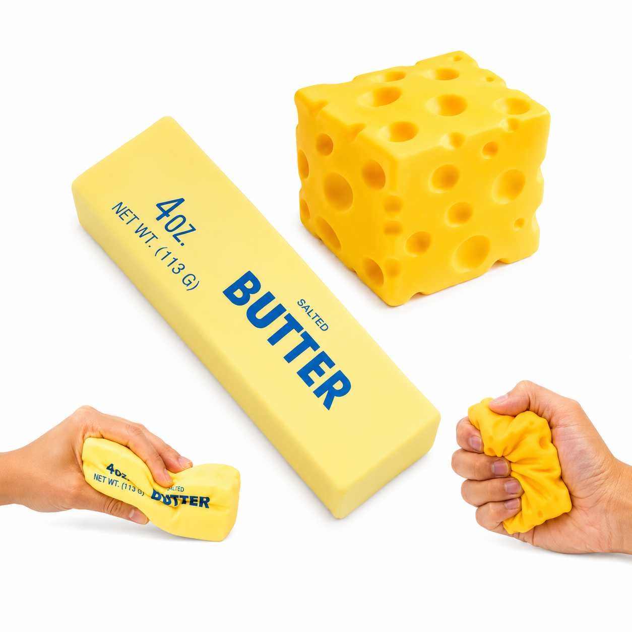 PACK X2 SQUISHY ANTIESTRÉS MANTEQUILLA Y QUESO SLOW RISING SUAVES SENSORIALES - 1