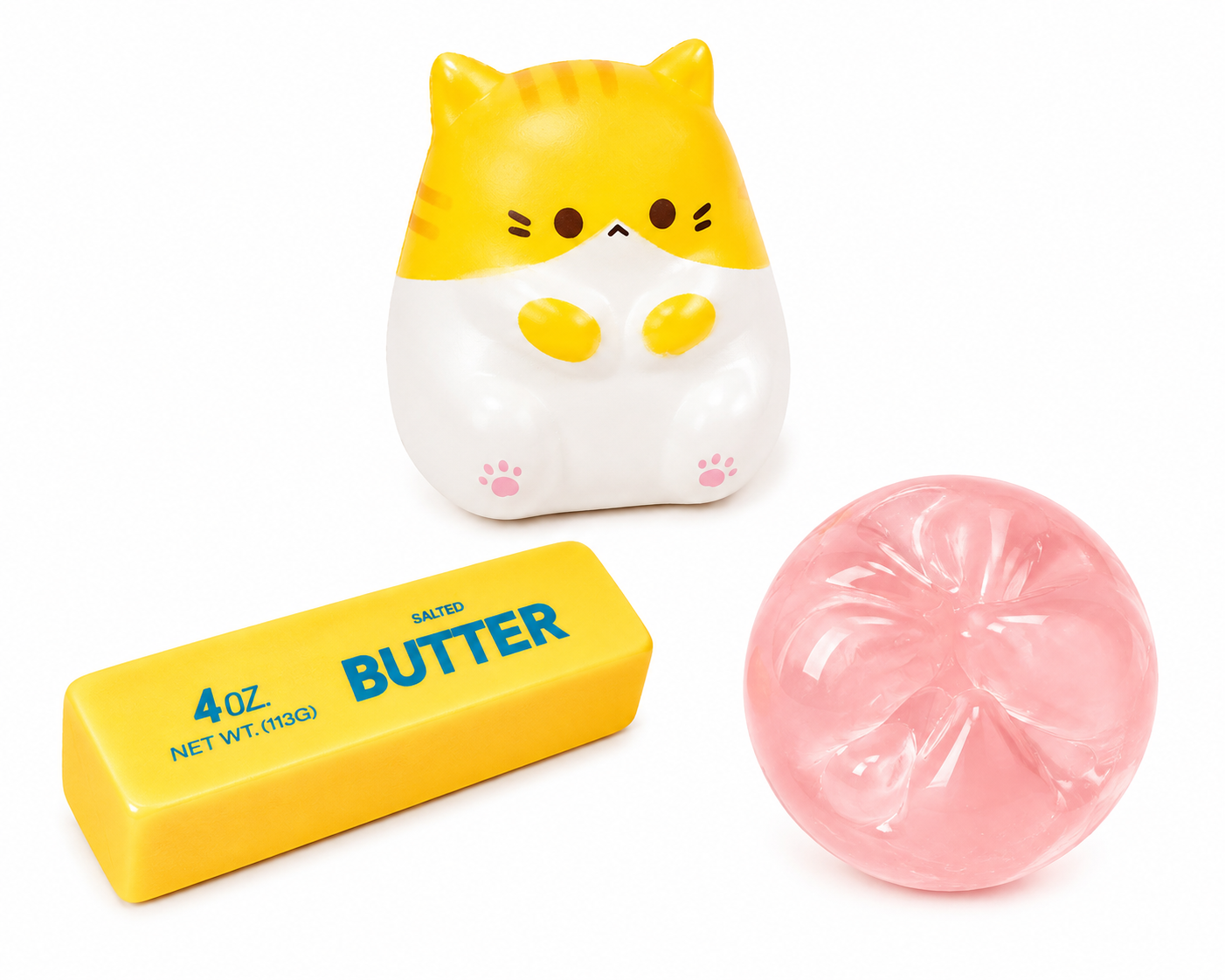 PACK DE 3 SQUISHY ANTIESTRES MANTEQUILLA GATO Y BOLA DE CRISTAL TIPO NEE DOH SENSORIAL - 1
