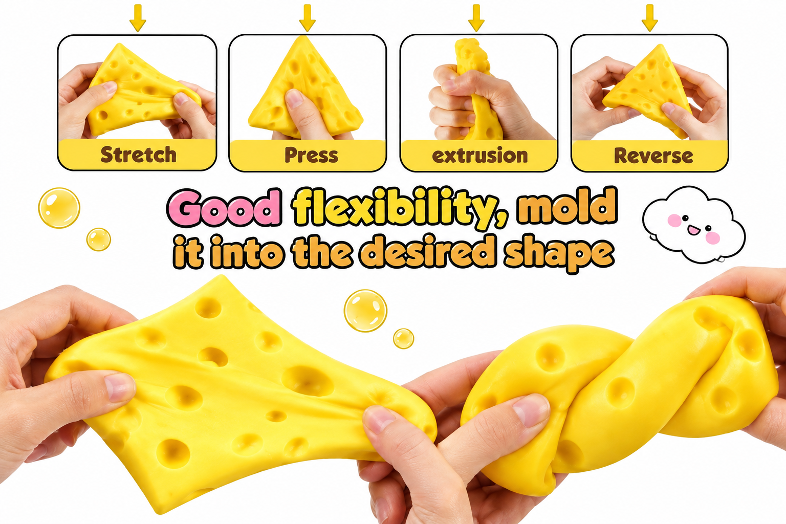 PACK 6 SQUISHY ANTIESTRES SENSORIALES SUAVES MANTEQUILLA Y CUBO TIPO NEE DOH - 4
