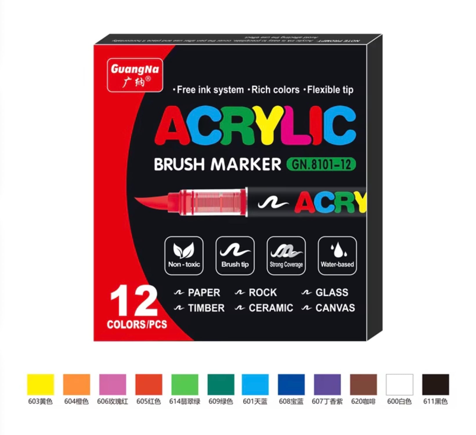 PLUMONES ACRILICOS ACRYLICS DE 12 UNIDADES - 1