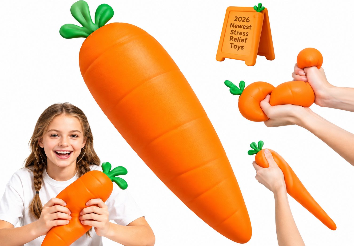 SQUISHY ZANAHORIA GIGANTE JUGUETE ANTIESTRES SENSORIAL 30 CM - 4