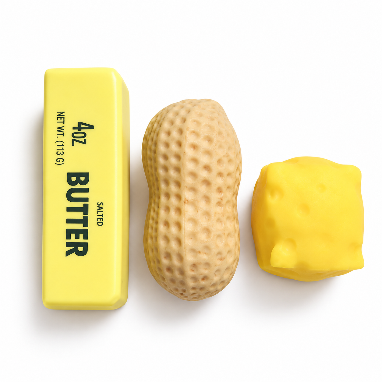 PACK DE 3 SQUISHY ANTIESTRÉS SENSORIAL MANTEQUILLA MANI Y QUESO - 1