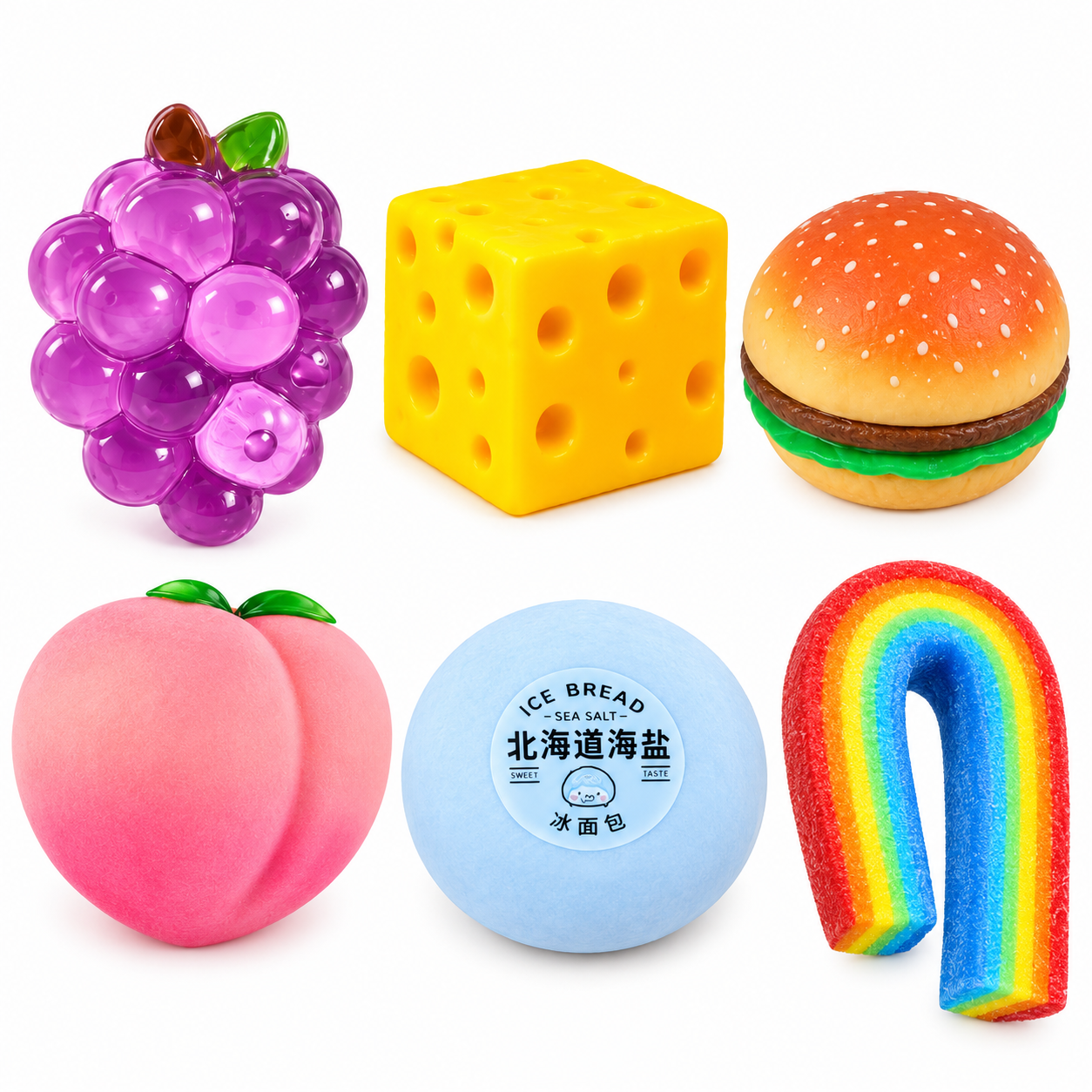 PACK 6 SQUISHY ANTIESTRES COLECCIONABLES DE COMIDA FRUTAS Y DULCES - 1