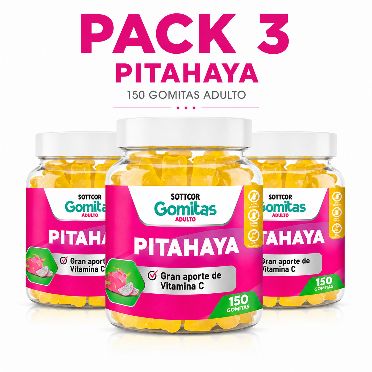 PACK 3 GOMITAS PITAHAYA 450 UND SOTTCOR LABS - 1