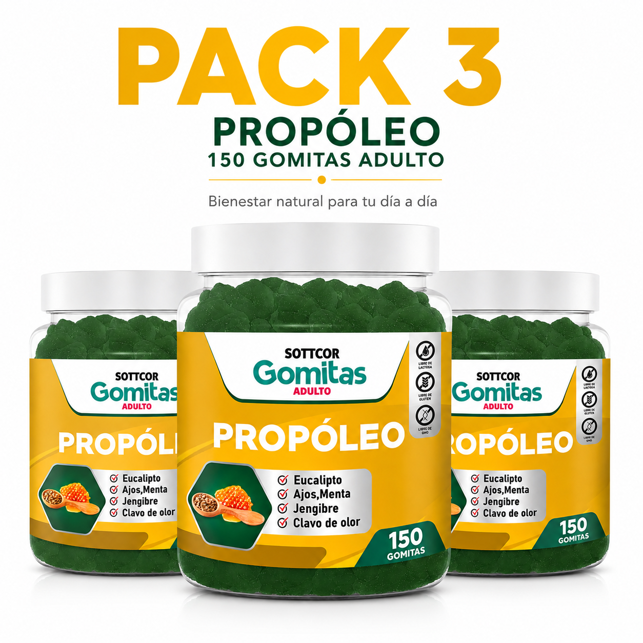 PACK 3 GOMITAS PROPÓLEO PARA ADULTOS 450 GOMITAS SOTTCOR LABS - 1