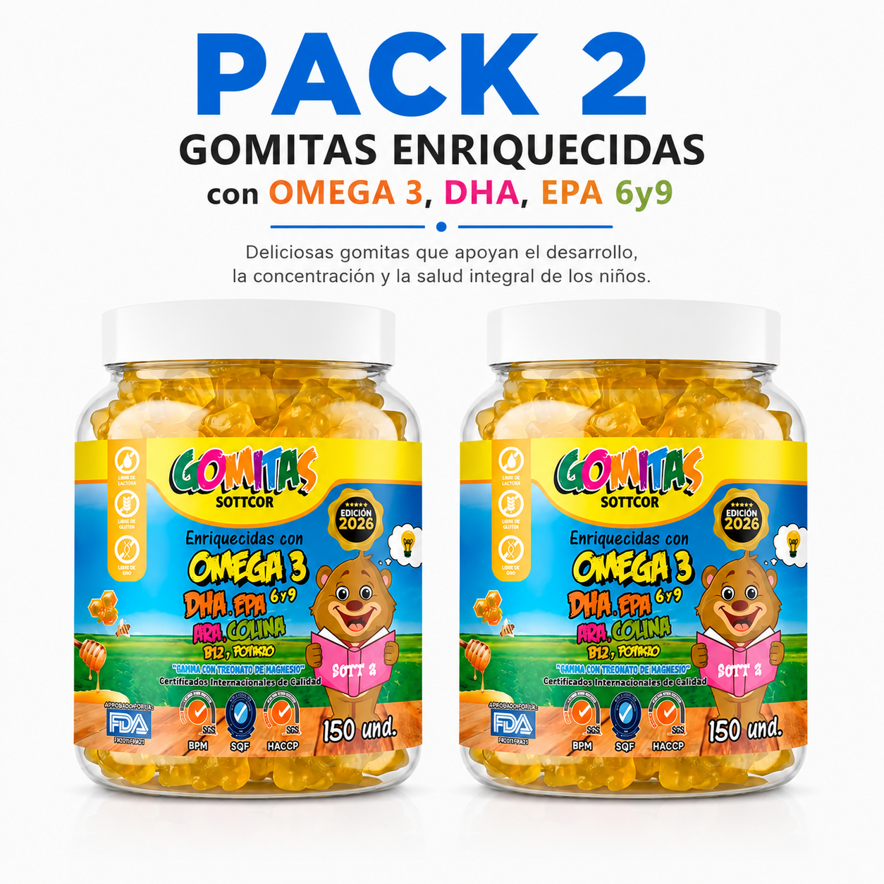 PACK 2 GOMITAS OMEGA 3 NIÑOS 300 UND SOTTCOR LABS - 1