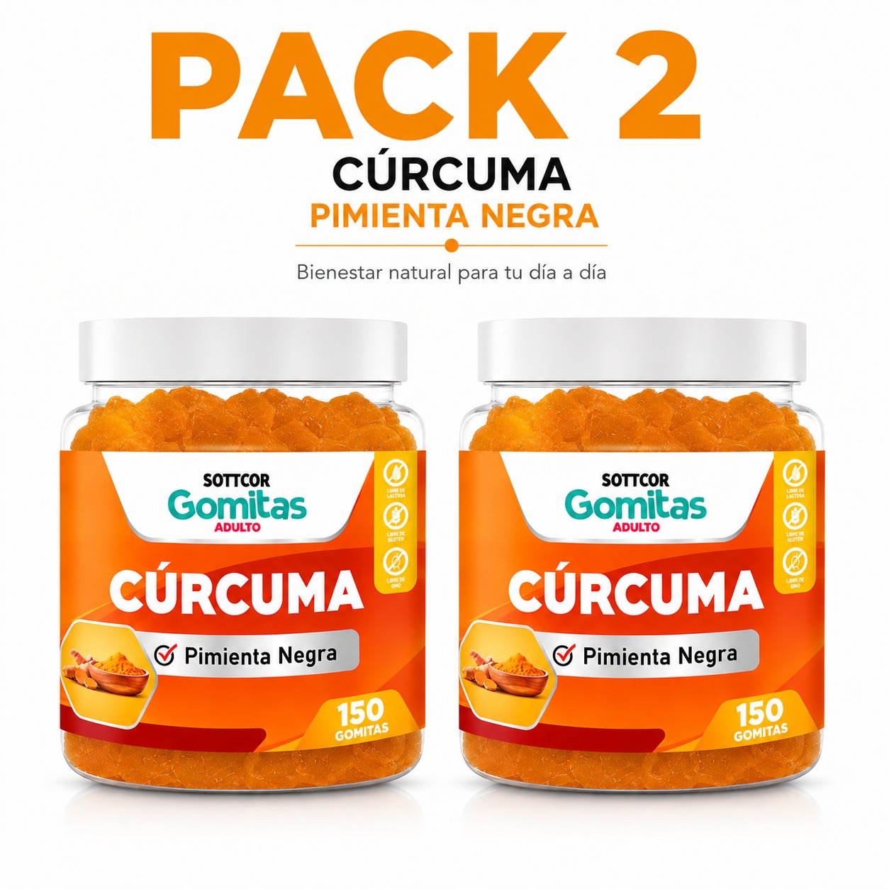 PACK 2 GOMITAS CÚRCUMA PARA ADULTOS 300 GOMITAS SOTTCOR LABS - 1