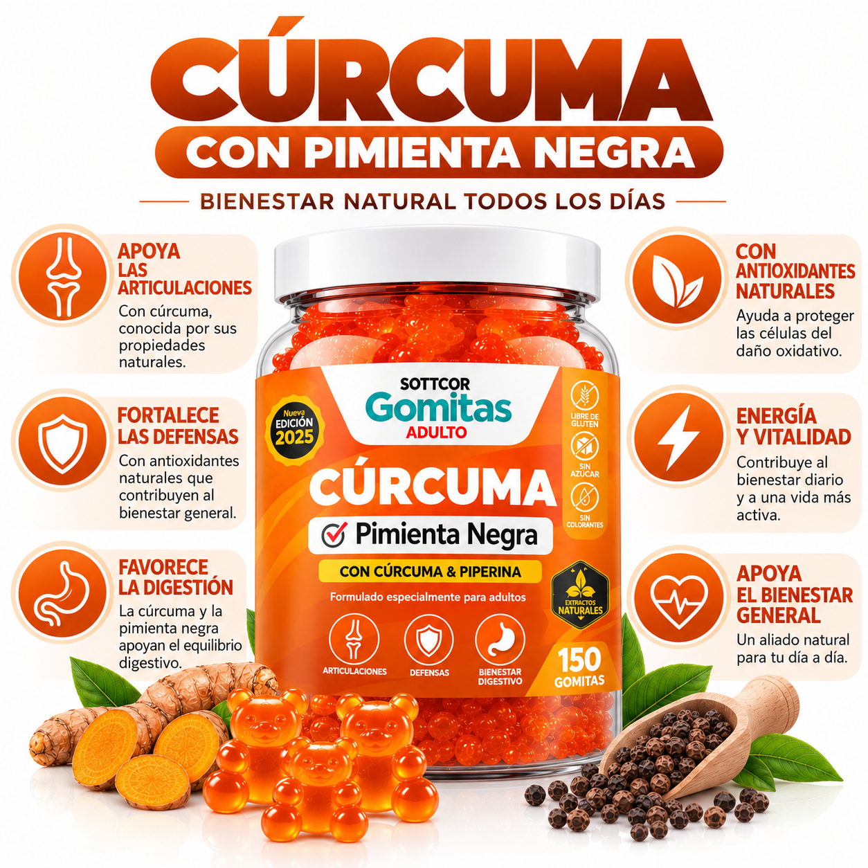 PACK 2 GOMITAS CÚRCUMA PARA ADULTOS 300 GOMITAS SOTTCOR LABS - 3