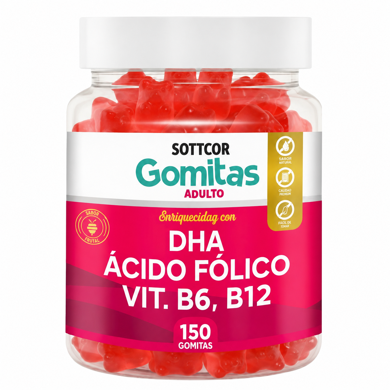 GOMITAS DHA ACIDO FOLICO PARA ADULTOS 150 GOMITAS SOTTCOR LABS - 1
