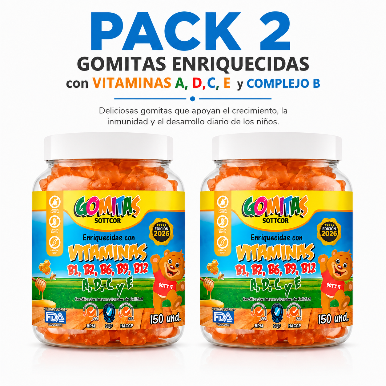 PACK 2 MULTIVITAMINAS NIÑOS 300 GOMITAS SOTTCOR LABS - 1