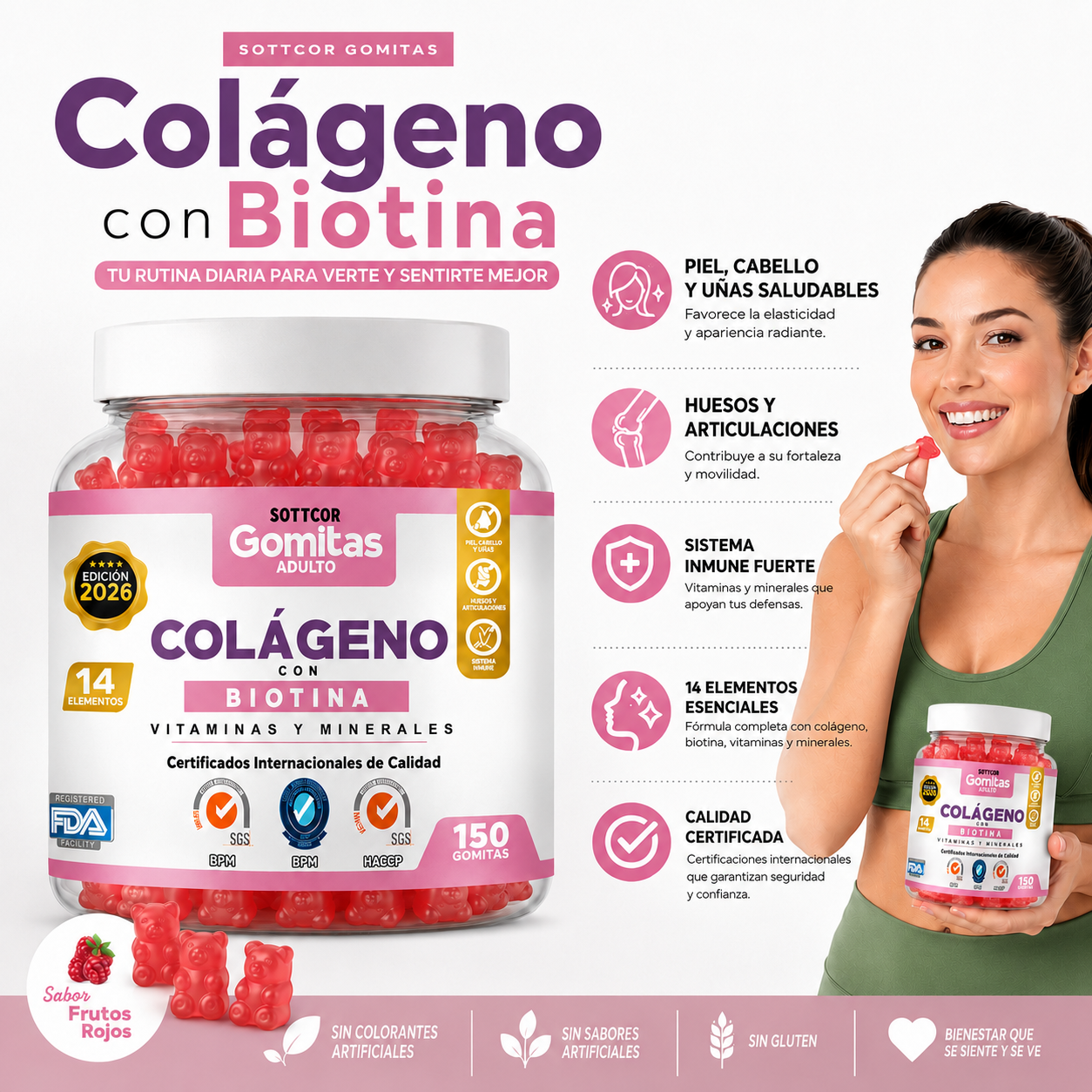 GOMITAS COLÁGENO CON BIOTINA 150 UND SOTTCOR LABS - 2