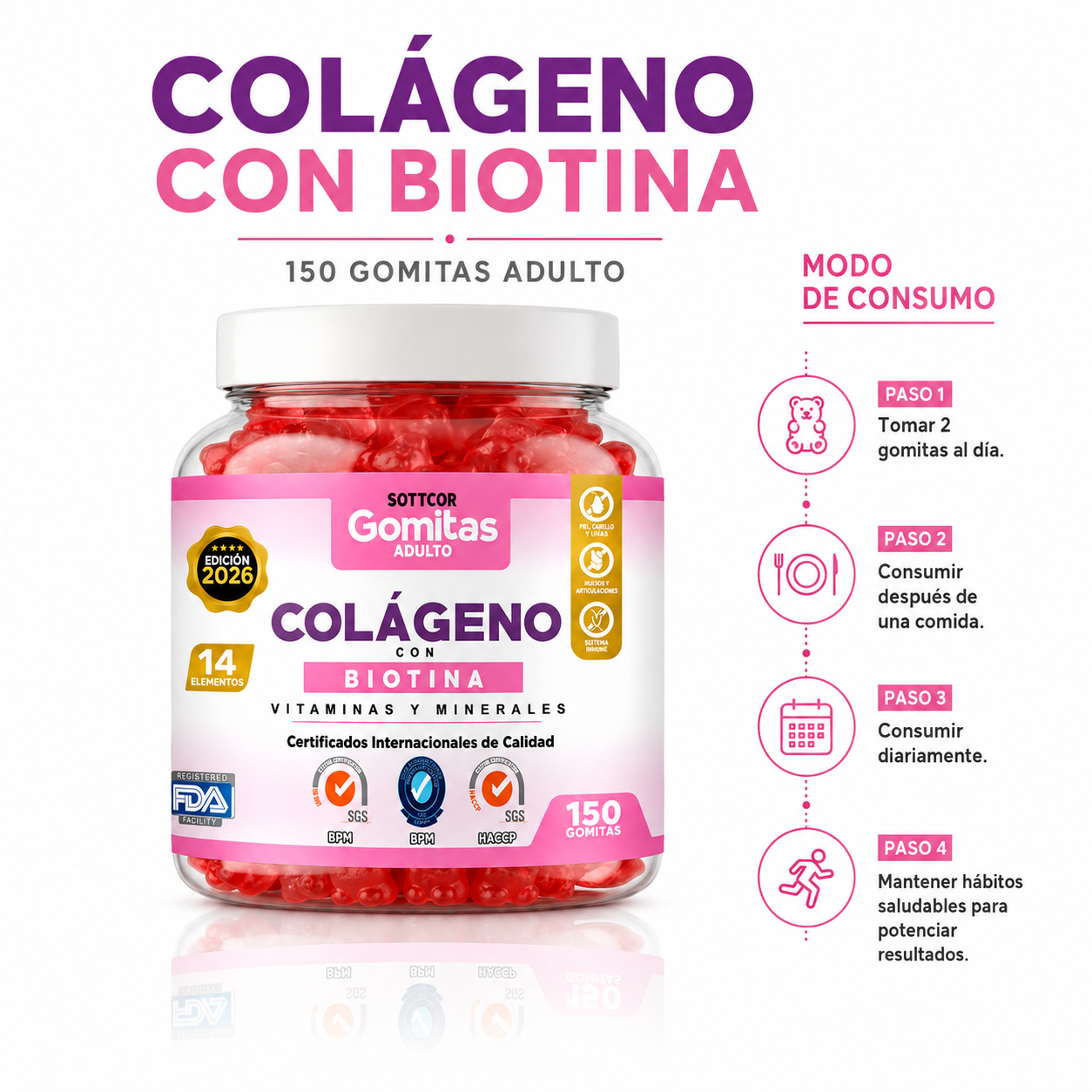 GOMITAS COLÁGENO CON BIOTINA 150 UND SOTTCOR LABS - 3