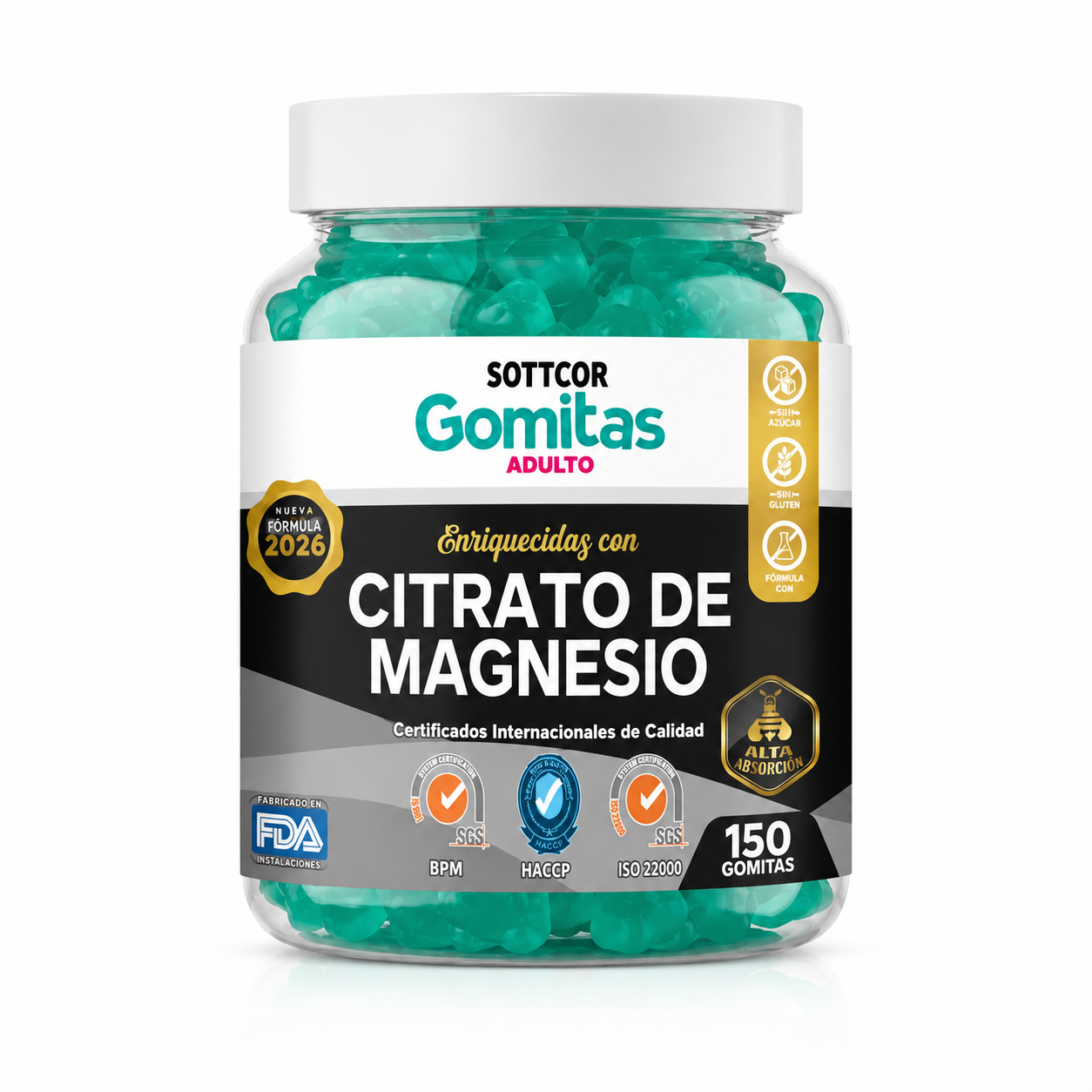 GOMITAS CITRATO DE MAGNESIO PARA ADULTOS 150 GOMITAS SOTTCOR LABS - 1