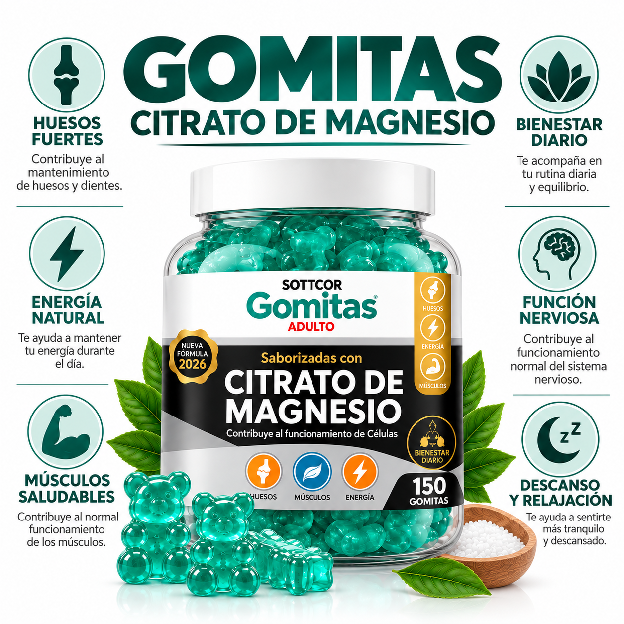 GOMITAS CITRATO DE MAGNESIO PARA ADULTOS 150 GOMITAS SOTTCOR LABS - 3