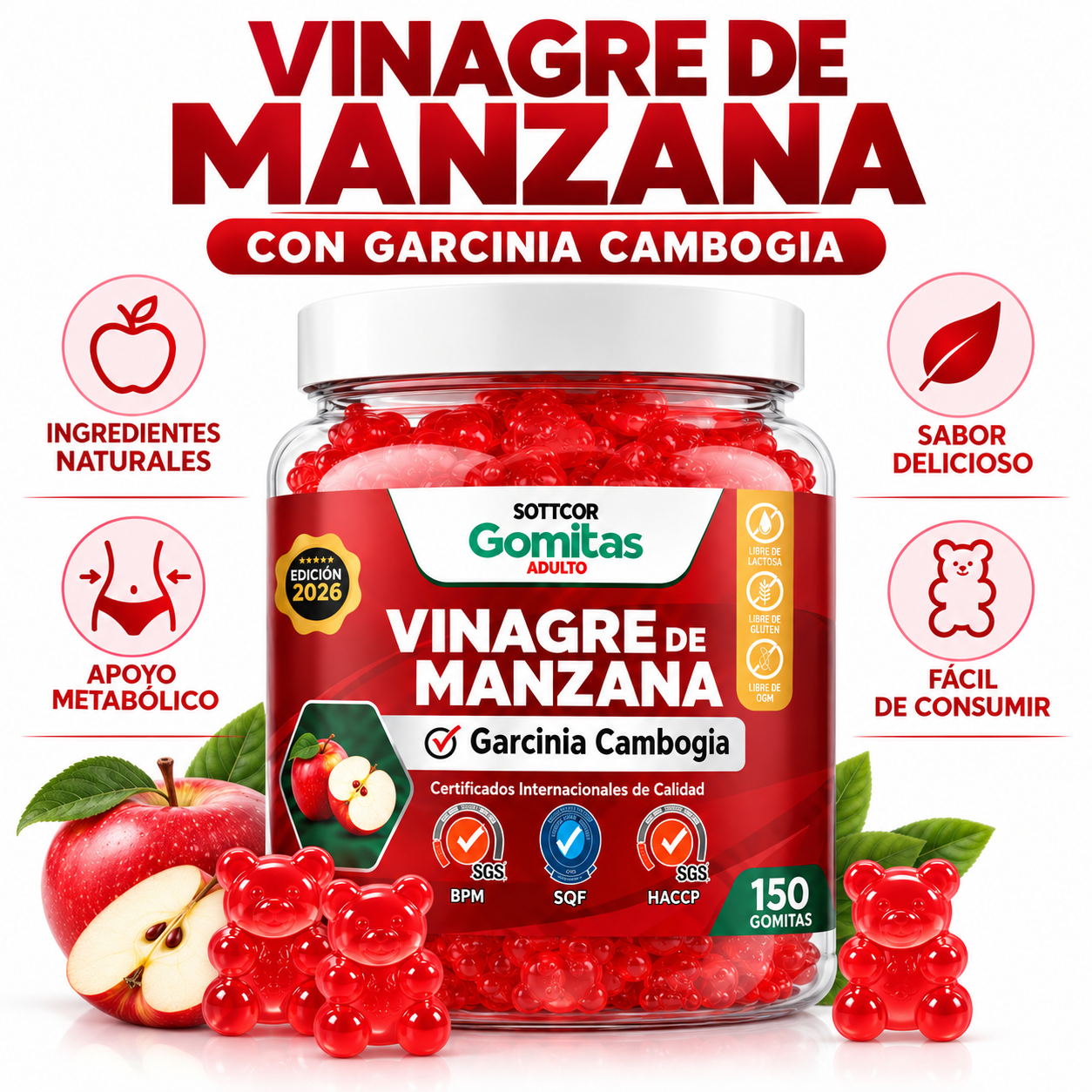 GOMITAS VINAGRE DE MANZANA 150 UND SOTTCOR LABS - 1