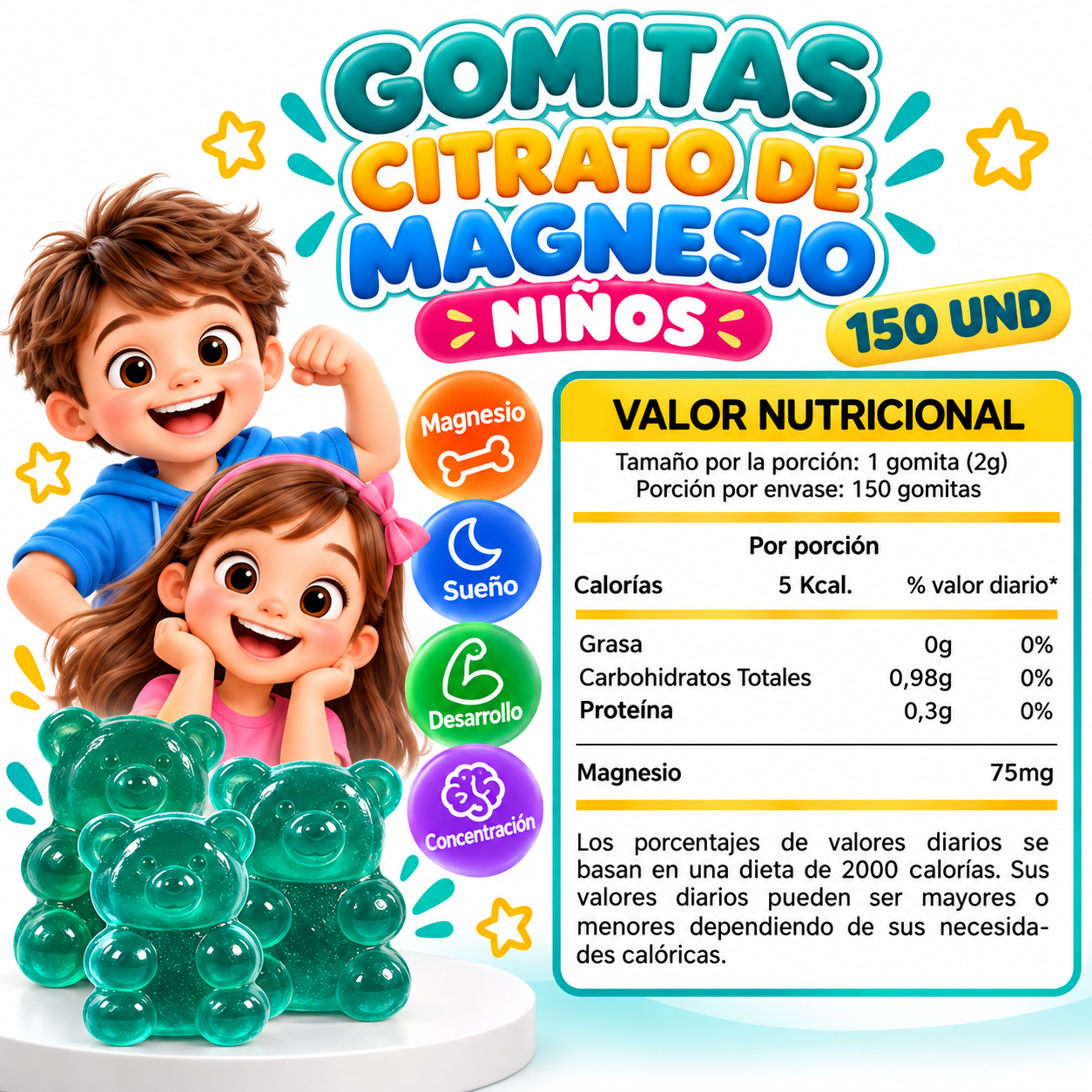PACK 2 GOMITAS CITRATO DE MAGNESIO NIÑOS PARA ADULTOS 300 GOMITAS SOTTCOR LABS - 2