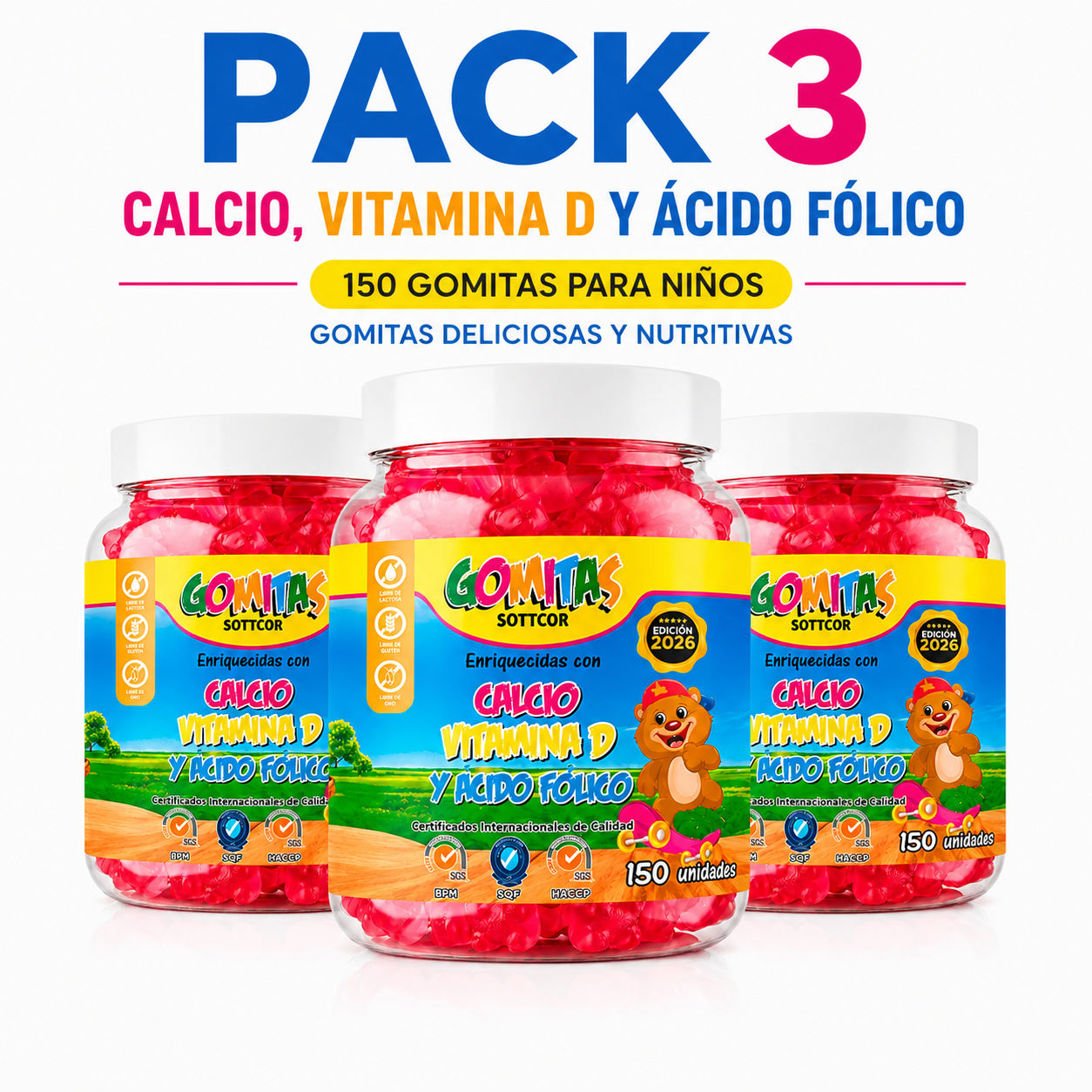 PACK 3 GOMITAS CALCIO NIÑOS 450 GOMITAS SOTTCOR LABS - 1