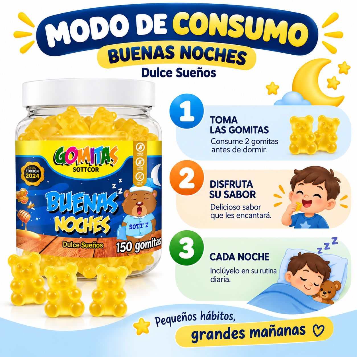 PACK 2 GOMITAS BUENAS NOCHES PARA NIÑOS SOTTCOR LABS 300 UNIDADES - 4