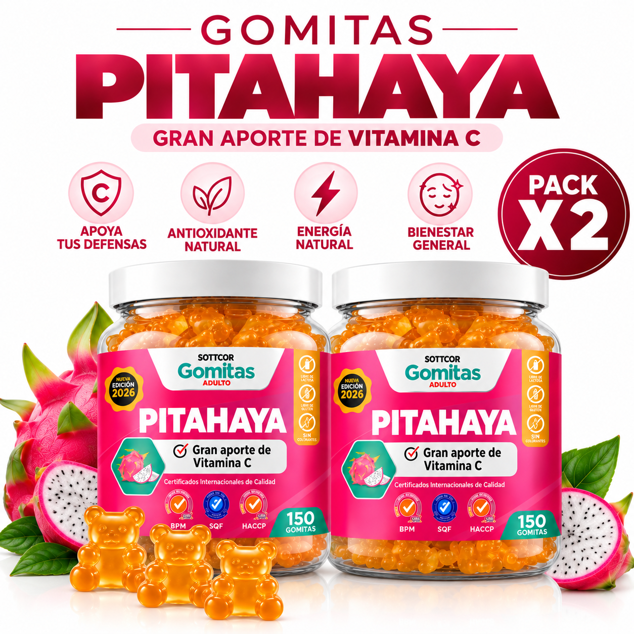 PACK 2 GOMITAS PITAHAYA 300 SOTTCOR LABS - 1