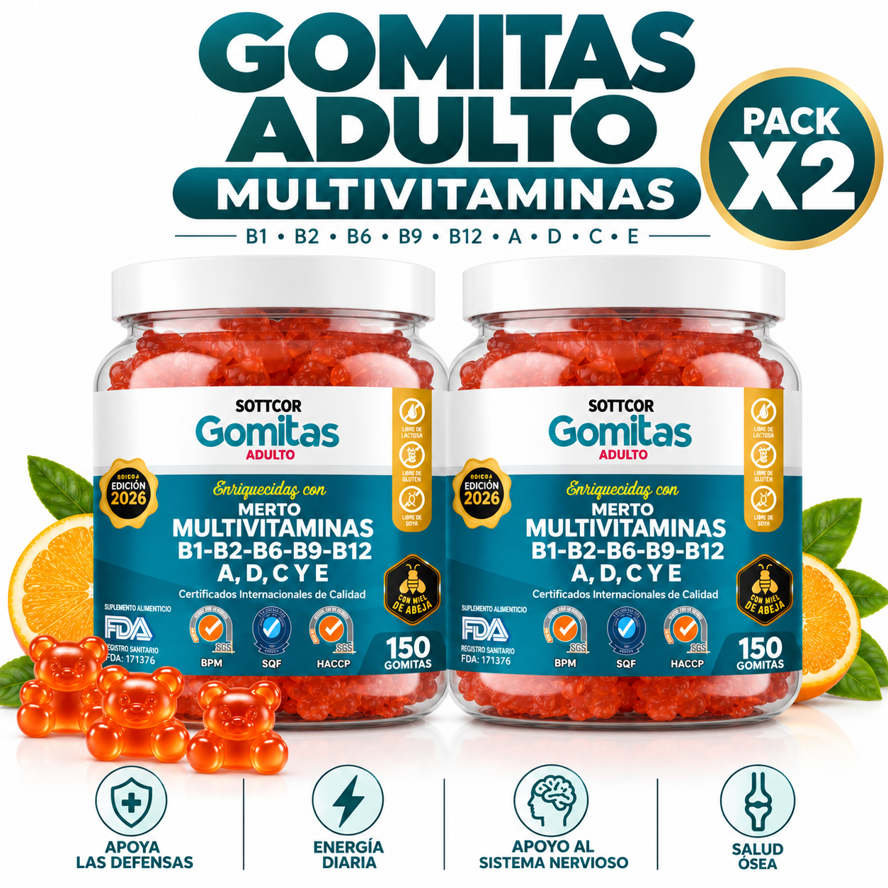 PACK 2 GOMITAS MULTIVITAMINAS 300 GOMITAS SOTTCOR LABS - 1