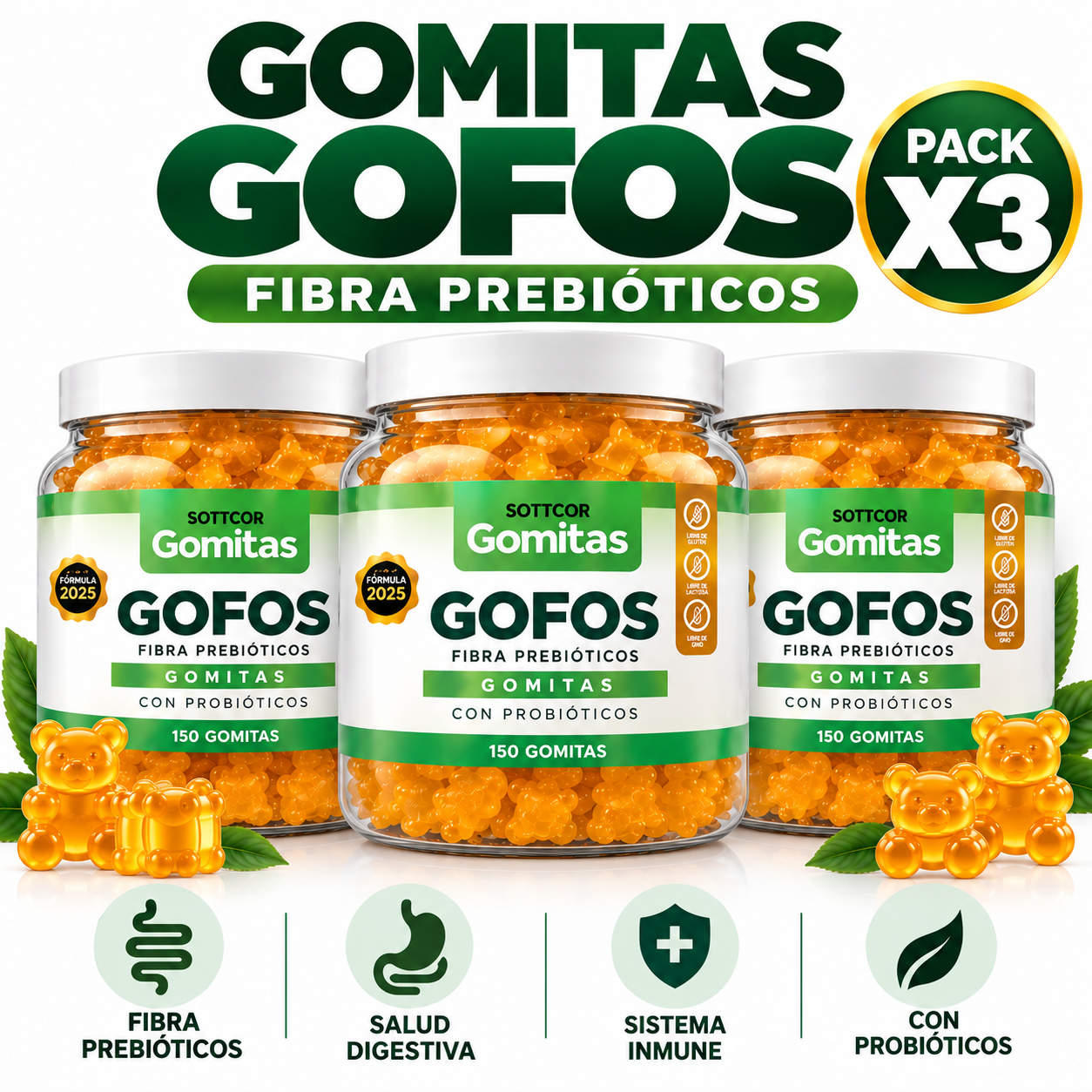 PACK 3 GOMITAS GOFOS PARA ADULTOS 450 GOMITAS SOTTCOR LABS - 1