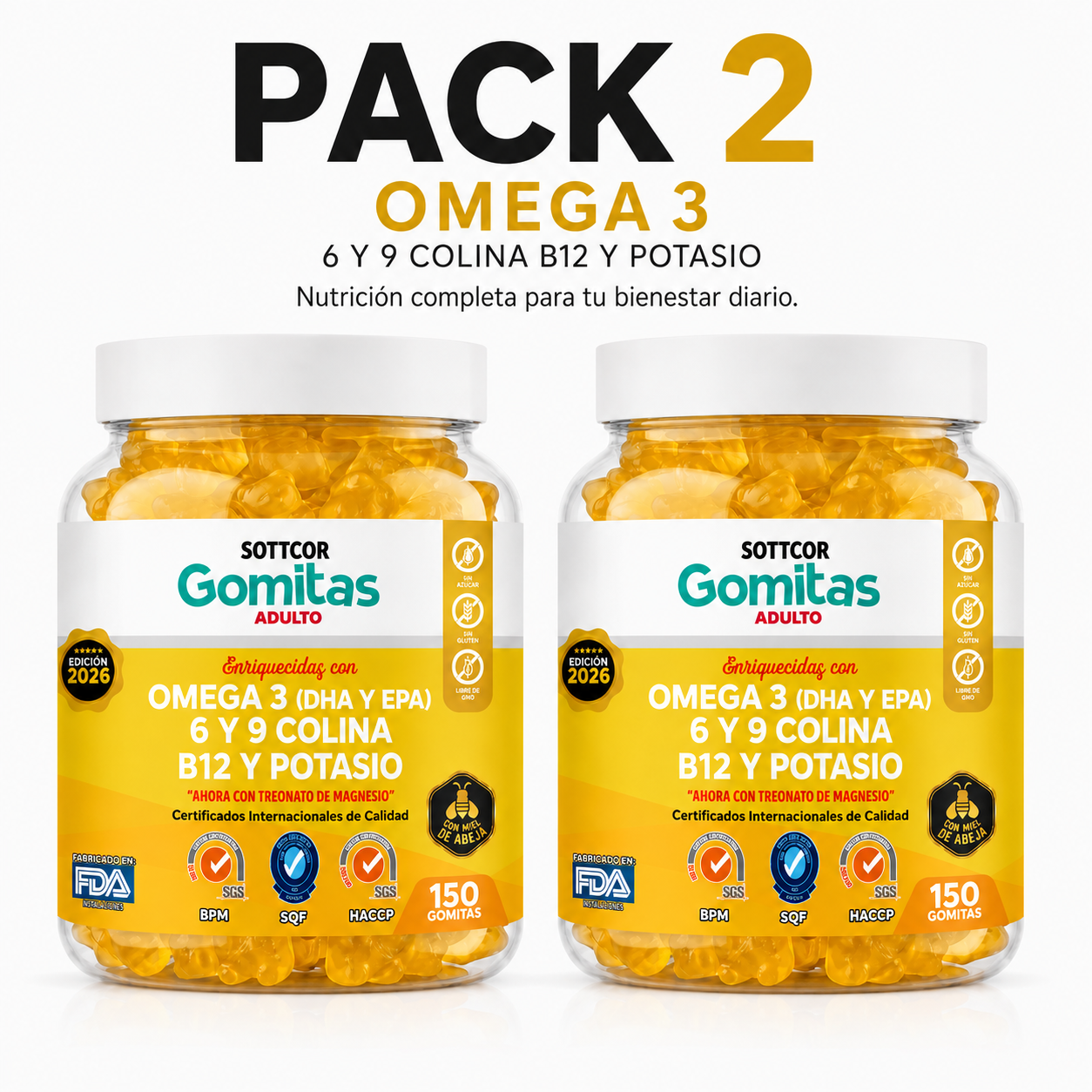 PACK 2 GOMITAS OMEGA 3 PARA ADULTOS 300 GOMITAS SOTTCOR LABS - 1