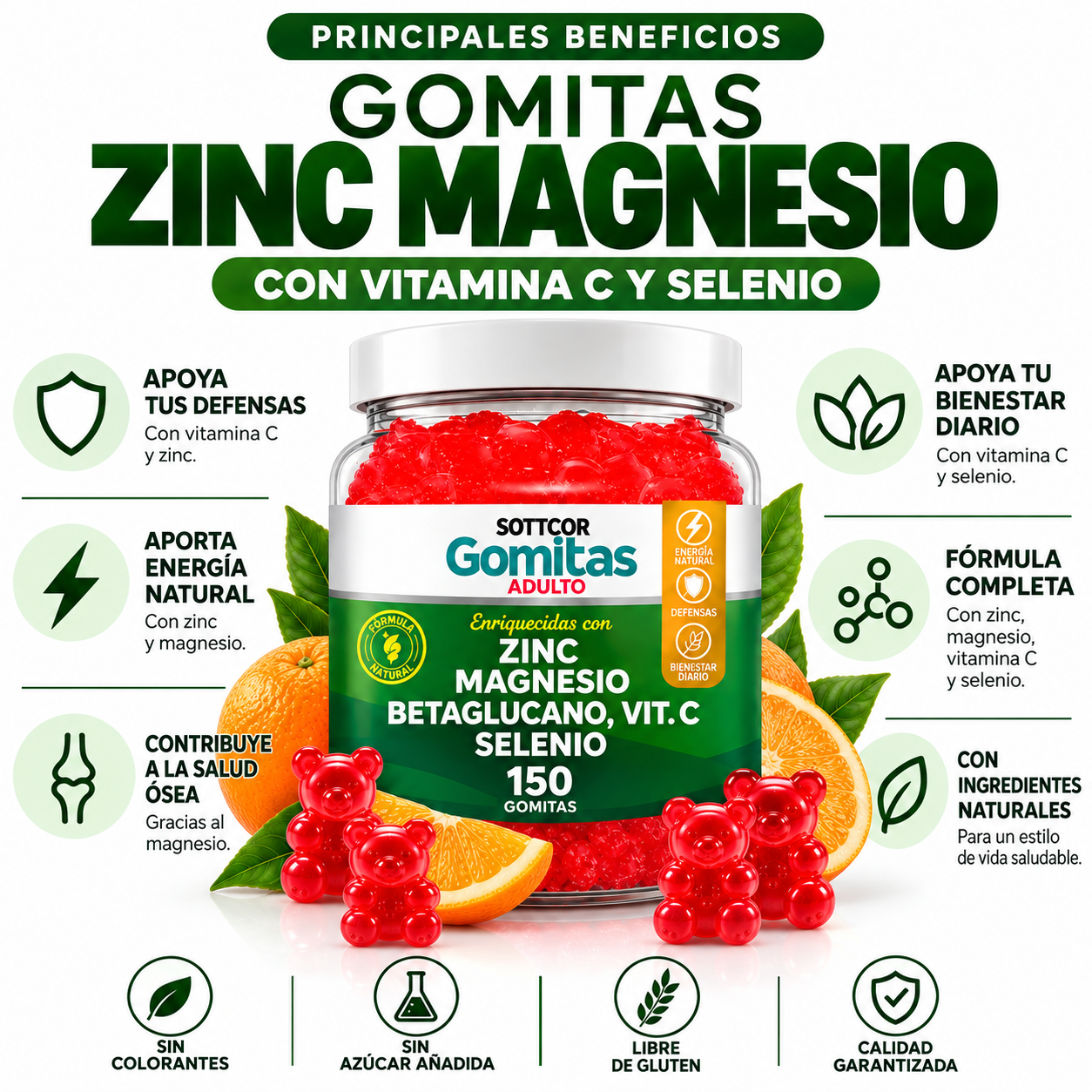 PACK 2 GOMITAS ZINC PARA ADULTOS 300 GOMITAS SOTTCOR LABS - 3