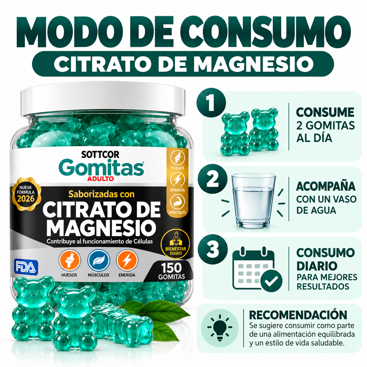 PACK 3 GOMITAS CITRATO DE MAGNESIO PARA ADULTOS 450 GOMITAS SOTTCOR LABS - 4