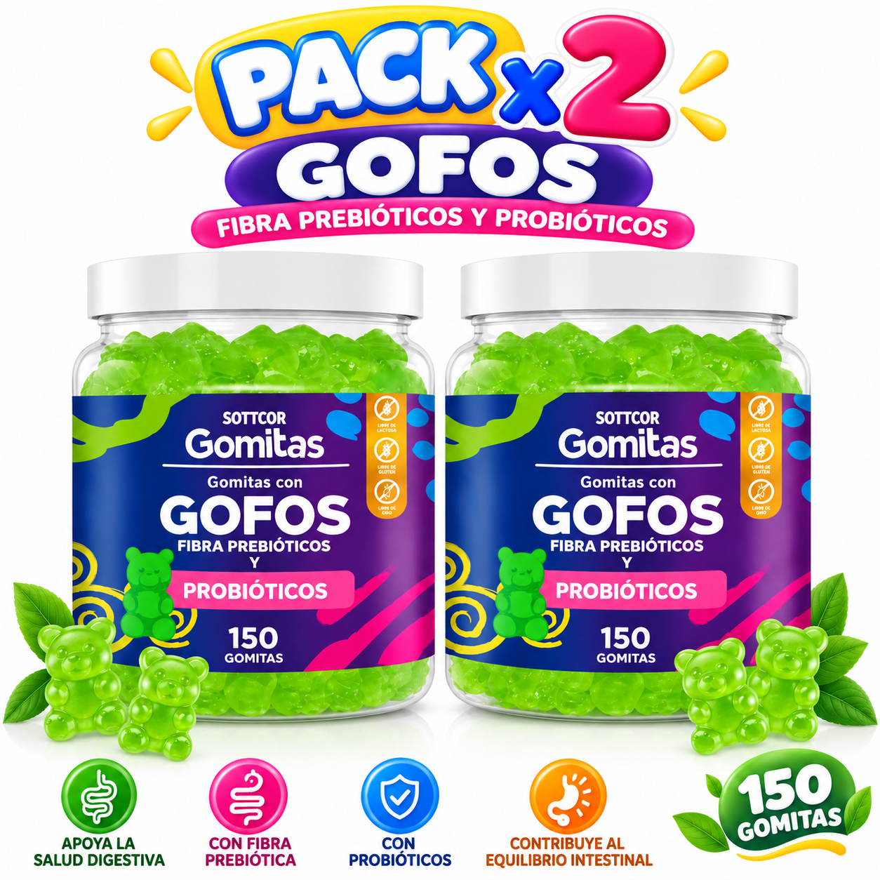 PACK 2 GOMITAS GOFOS NIÑOS 300 GOMITAS SOTTCOR LABS - 1