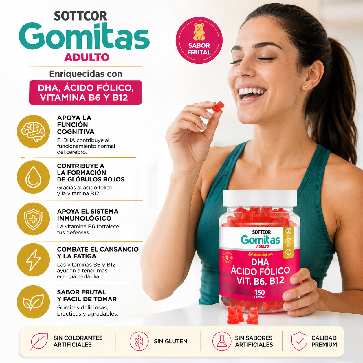 PACK 2 GOMITAS DHA ACIDO FOLICO PARA ADULTOS 300 GOMITAS SOTTCOR LABS - 2